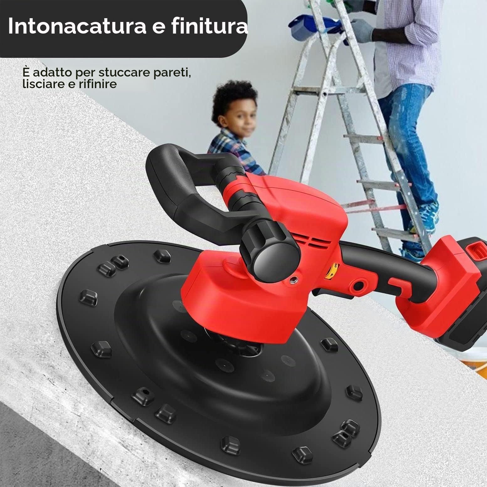 Cazzuola Elettrica per Cemento E Cemento con Batteria al Litio Senza Spazzole, 48v 1680w Cazzuola per Pavimenti in Cemento Manuale Muratori Cazzuola per Intonaco Strumento,2X2500MAH