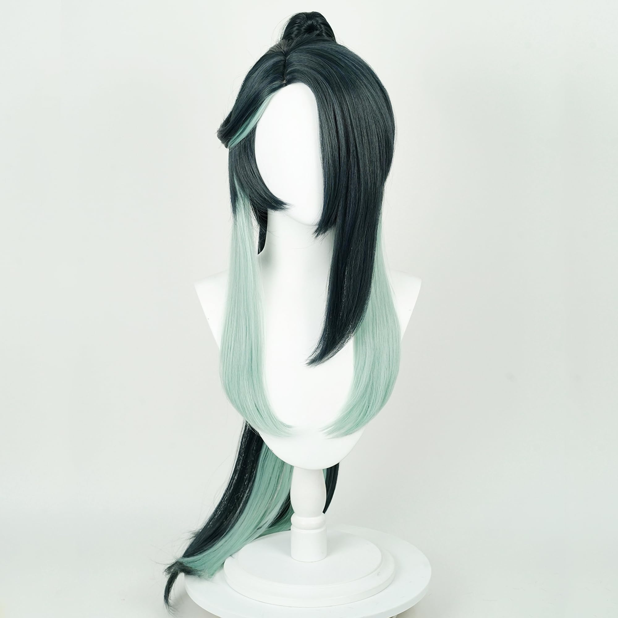 Green Long Straight Cosplay Wig With Tiger Clip Ponytail Heat Resisitant Synthetic Costume Hair for Adult Woemn Halloween Cos Anime Party Replacement Wigs - Image 2