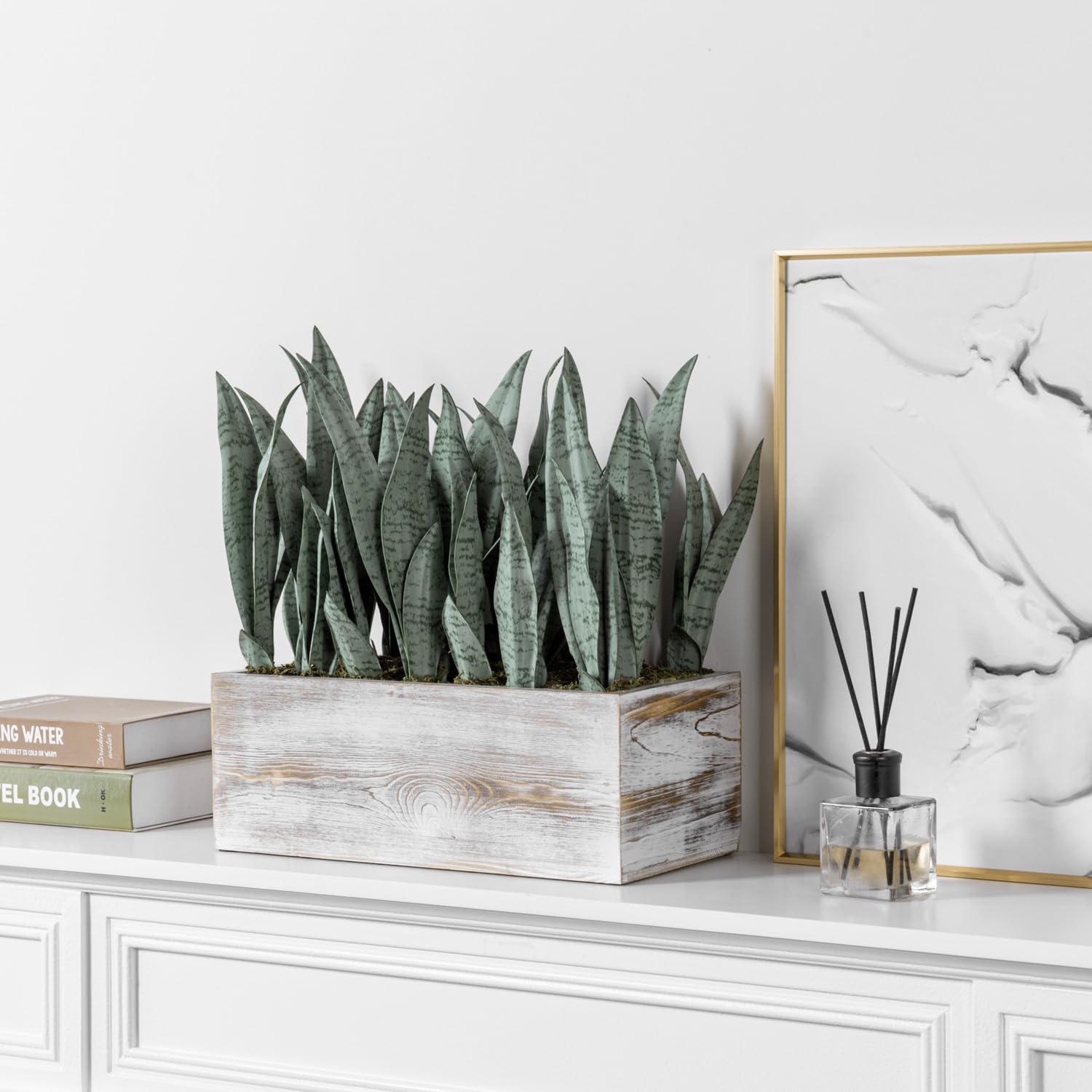 MyGift 15-Inch Large Artificial Snake Plant Centerpiece Arrangement in  Rectangular White Washed Wood Planter Box, Tabletop Decorative Realistic  Mother-in-Law's Tongue Houseplants Home Decor : Amazon.ca: Home