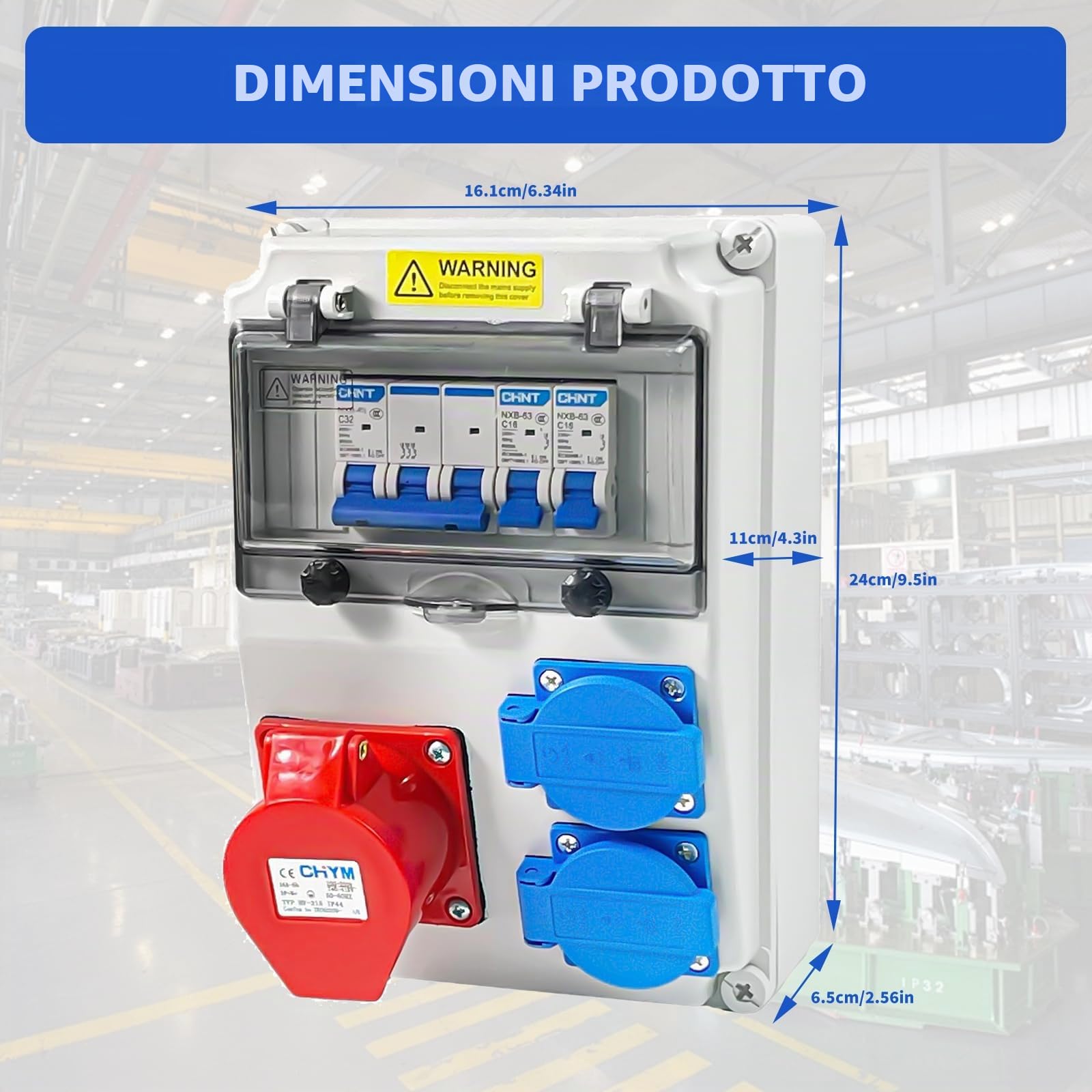 Distributore di Corrente da Paret,Distributore di Corrente da Cantiere 16 A 220 V-250 V Custodia IP54 Impermeabile Kit Completo Quadro Elettrico per Industria, Edilizia, Fabbrica
