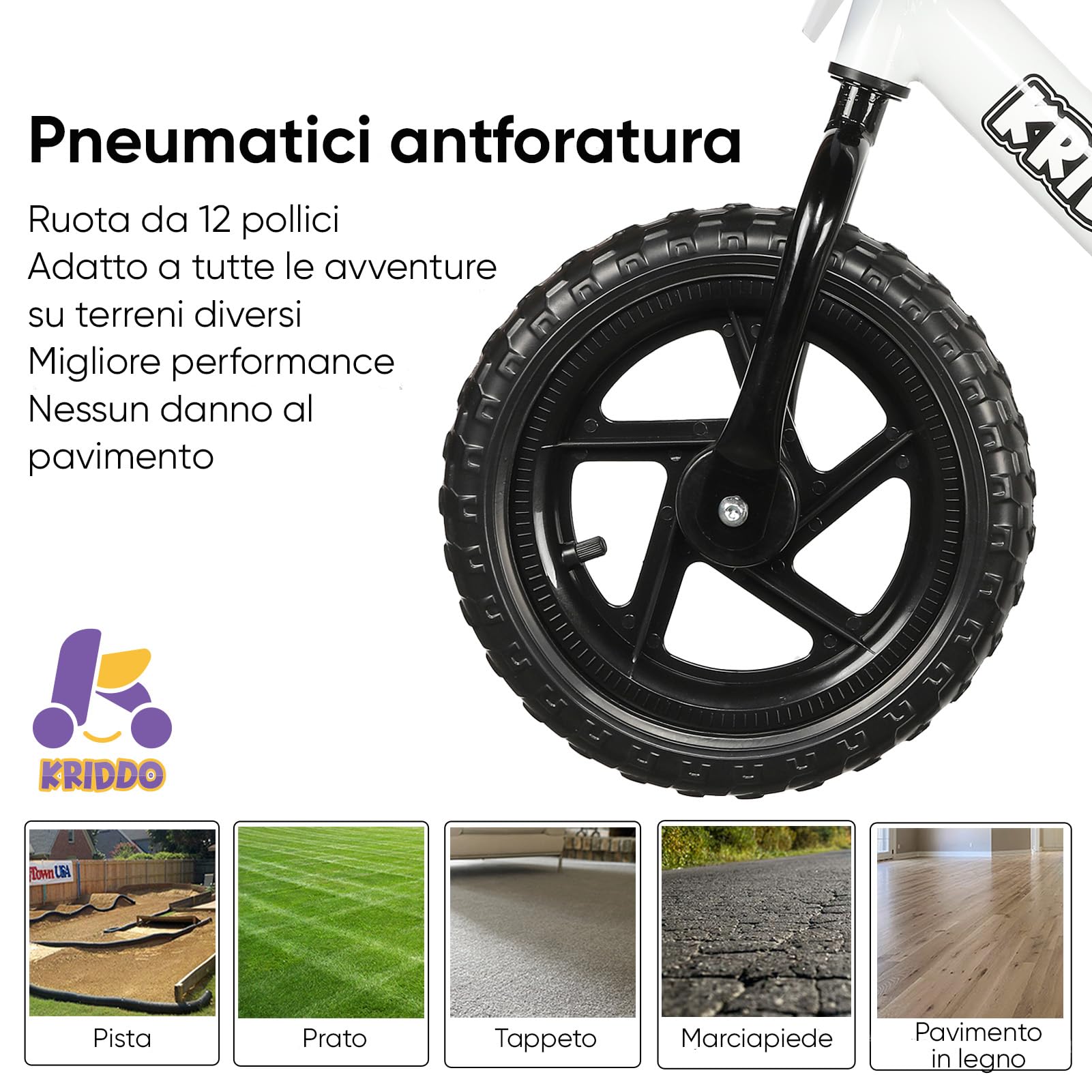 KRIDDO Bici per bambini 2 anni, età 18 mesi a 5 anni, 12 pollici push bike con piastra personalizzata (3 set di adesivi inclusi), bicicletta regalo per 2-3 ragazzi ragazze
