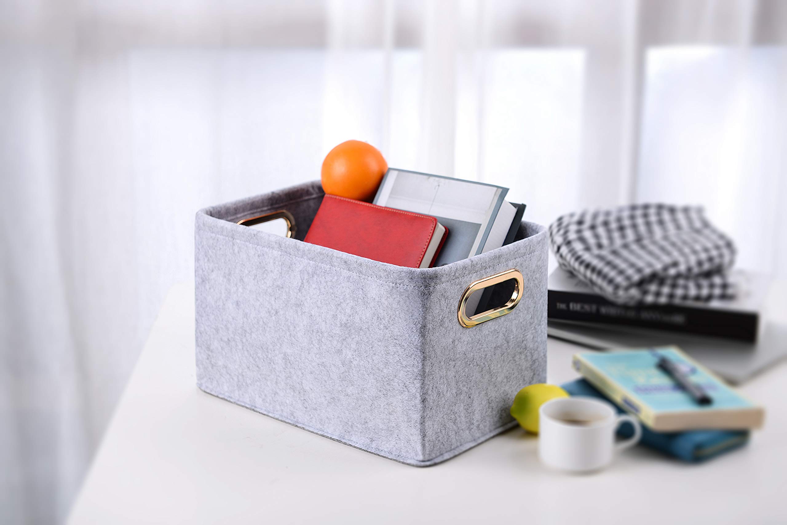 Cestas de almacenamiento plegables de fieltro con asas de metal para juguetes, habitación de niños, ropa, toallas y revistas, cajas organizadoras, contenedor 2