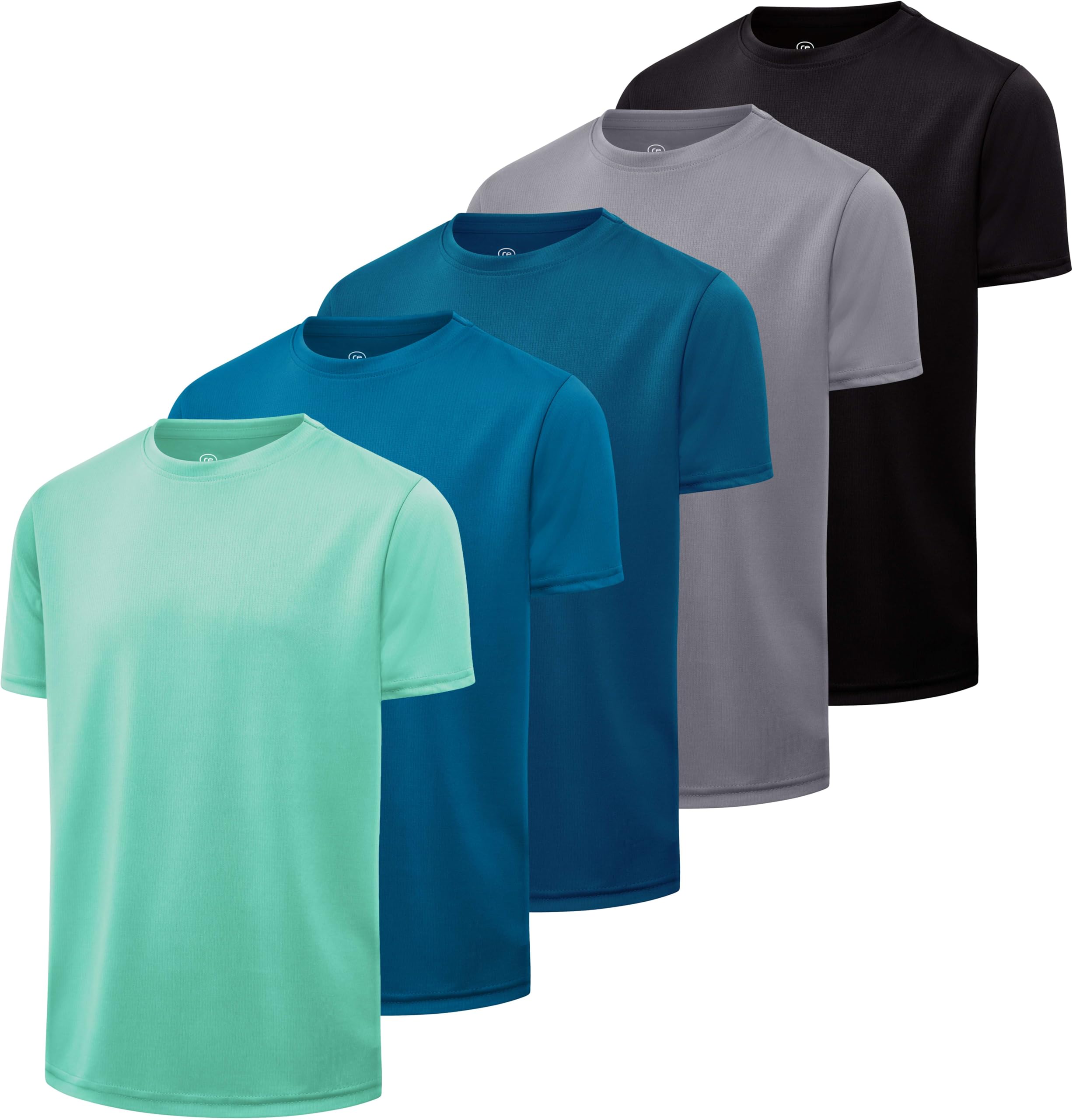 Real Essentials 5 Pack: Boy's Active Athletic Short Sleeve Performance Shirt Cooling Wicking T Shirts Activewear 6-18 Years