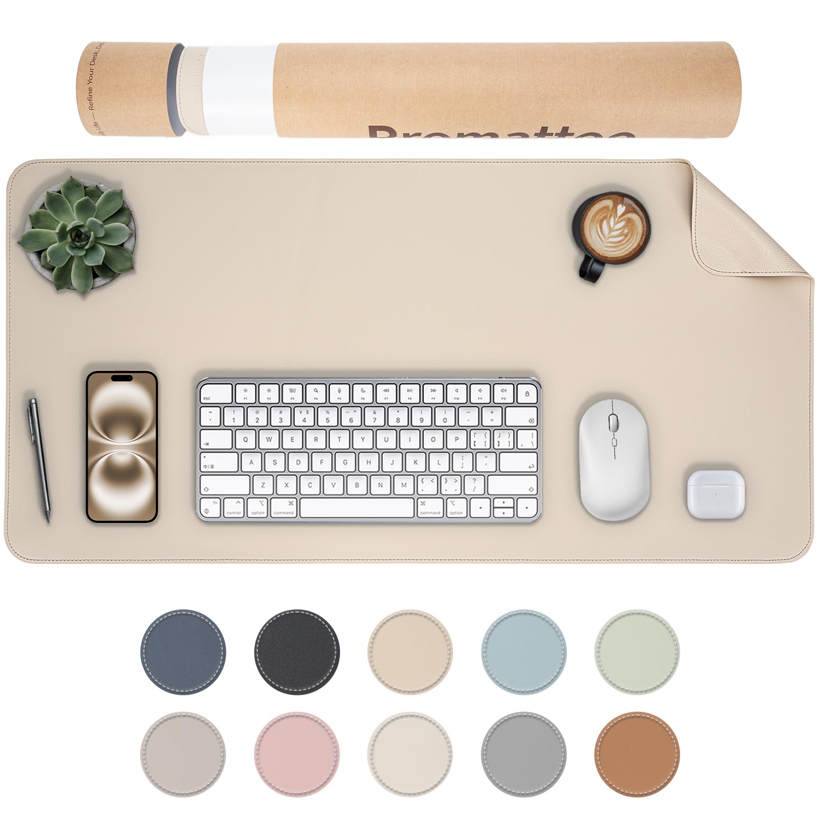 PROMATTOO XXL Schreibtischunterlage aus veganem Leder – Rutschfest, geruchsfrei & wasserabweisend – Edle Laptop-Matte mit Geschenkverpackung für Büro, Homeoffice & mehr – Keine störenden Kanten!