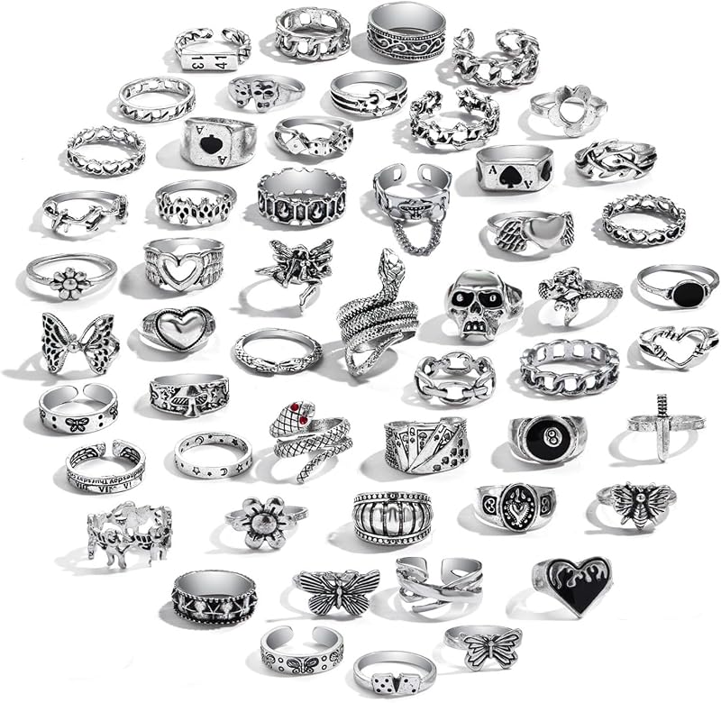 Vintage Silver Knuckle Rings Set for Women, Stackable Joint Finger Statement Rings Bohemian Retro Hollow Carved Midi Rings, Boho Halloween Skeleton Skull Snake Heart Chunky Stacking Rings Pack