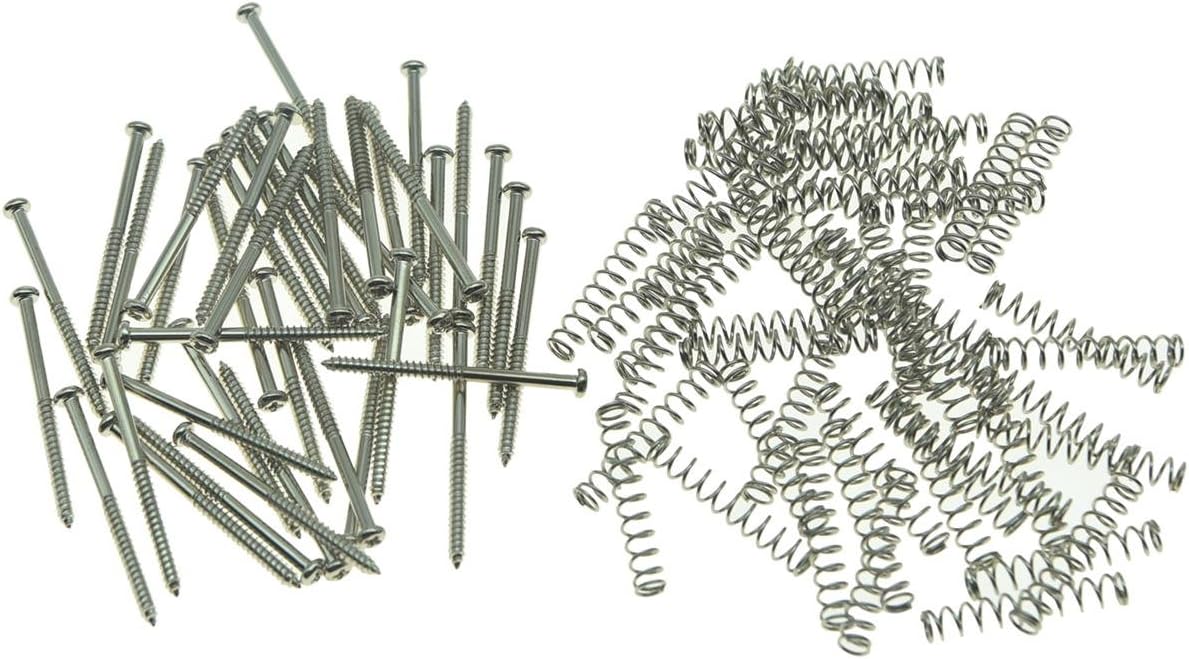 KAISH 50pcs Bass Guitar Pickup Mounting Screws Pickup Springs for Precision P Bass or J Bass or P90 Soap Bar Pickups Nickel
