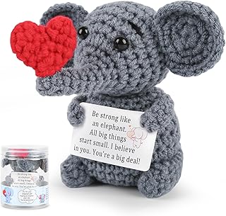 Positive Crochet Elephant Inspirational Christmas Birthday Gifts for Women Men Emotional Support Stocking Stuffers White Elephant Gifts Cute Decor for Mom Dad Daughter Sister Friend (Common)