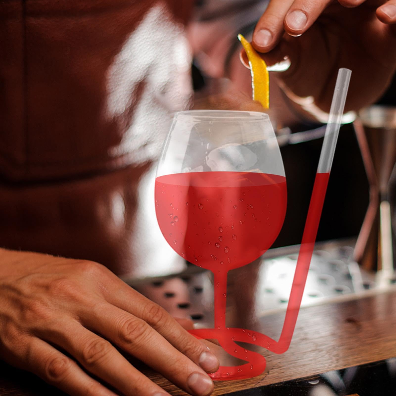 Hitzebeständiges Weinglas, dekorativer Cocktailglasbecher, transparenter Strohhalmbecher, Glasweinbecher mit Strohhalm, Cocktailbecher mit Strohhalm, Weinbecher, Cocktailglas für Saft