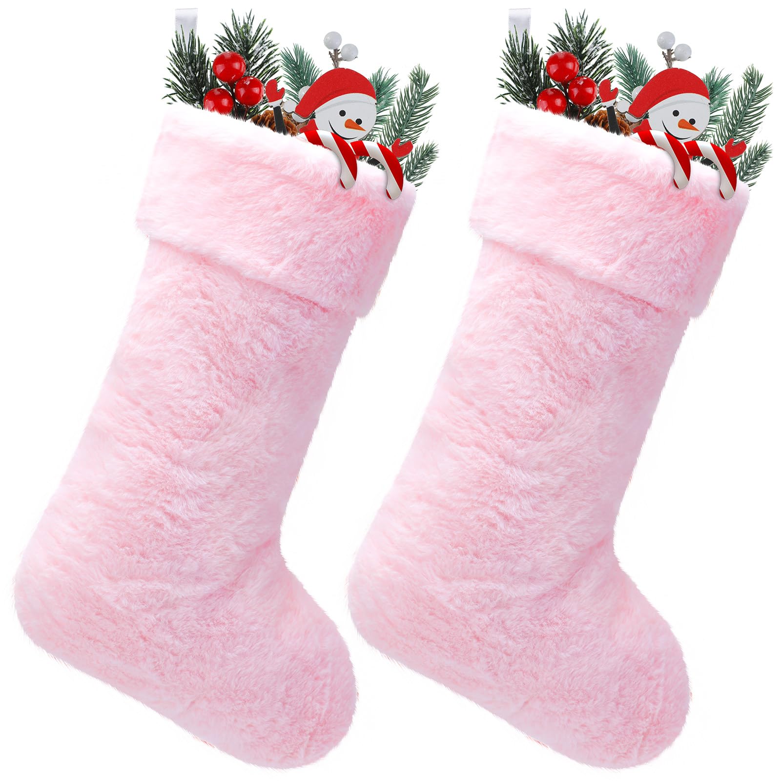 Lot de 2 chaussettes de Noël rose en fausse fourrure flocon de neige