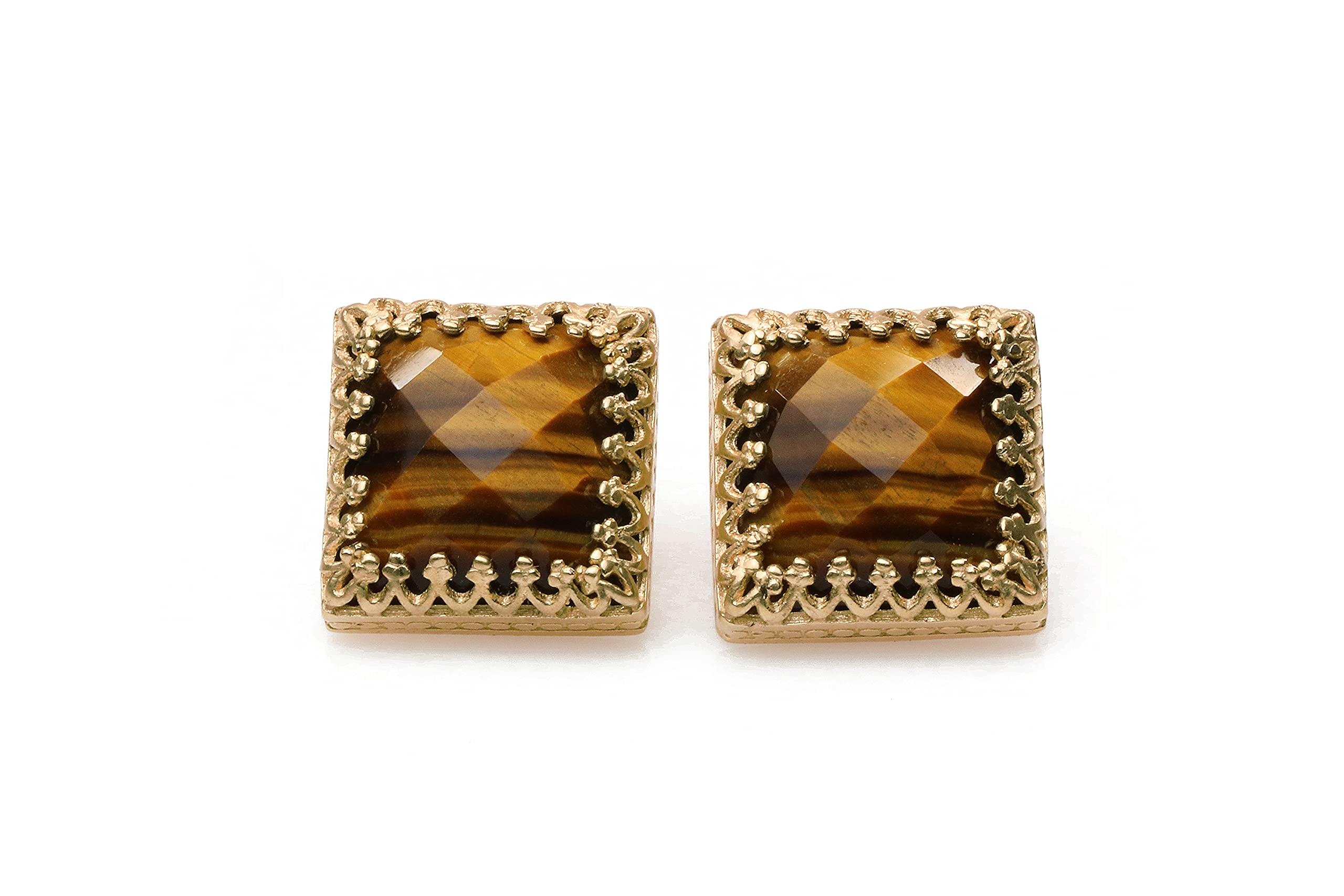 Ojo de Tigre - Pendientes Cuadrados de Piedra Preciosa para Mujer - Pendientes de Plata de Ley de Inspiración Vintage - Elegantes Joyas Hechas a Mano para Mujer - Elija su Material