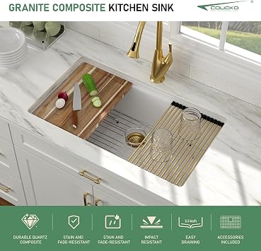 30 Inch White Undermount Kitchen Sink 30x19 Granite Composite Kitchen Sink Workstation Ledge Quartz Classic Under Counter Single Bowl Luxury Kitchen Sinks Basin
