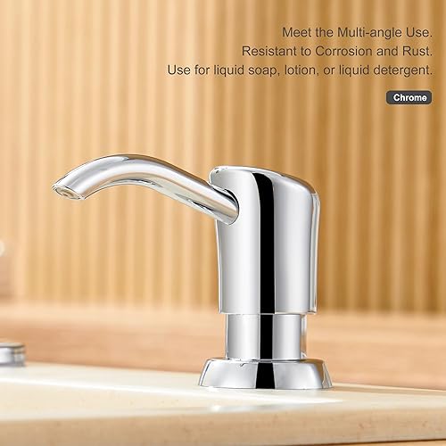 Miniatura 4 de GAGALIFE Dispensador de jabón integrado o dispensador de loción para fregadero de cocina, cabezal de bomba ABS cromado, con botella de jabón PET