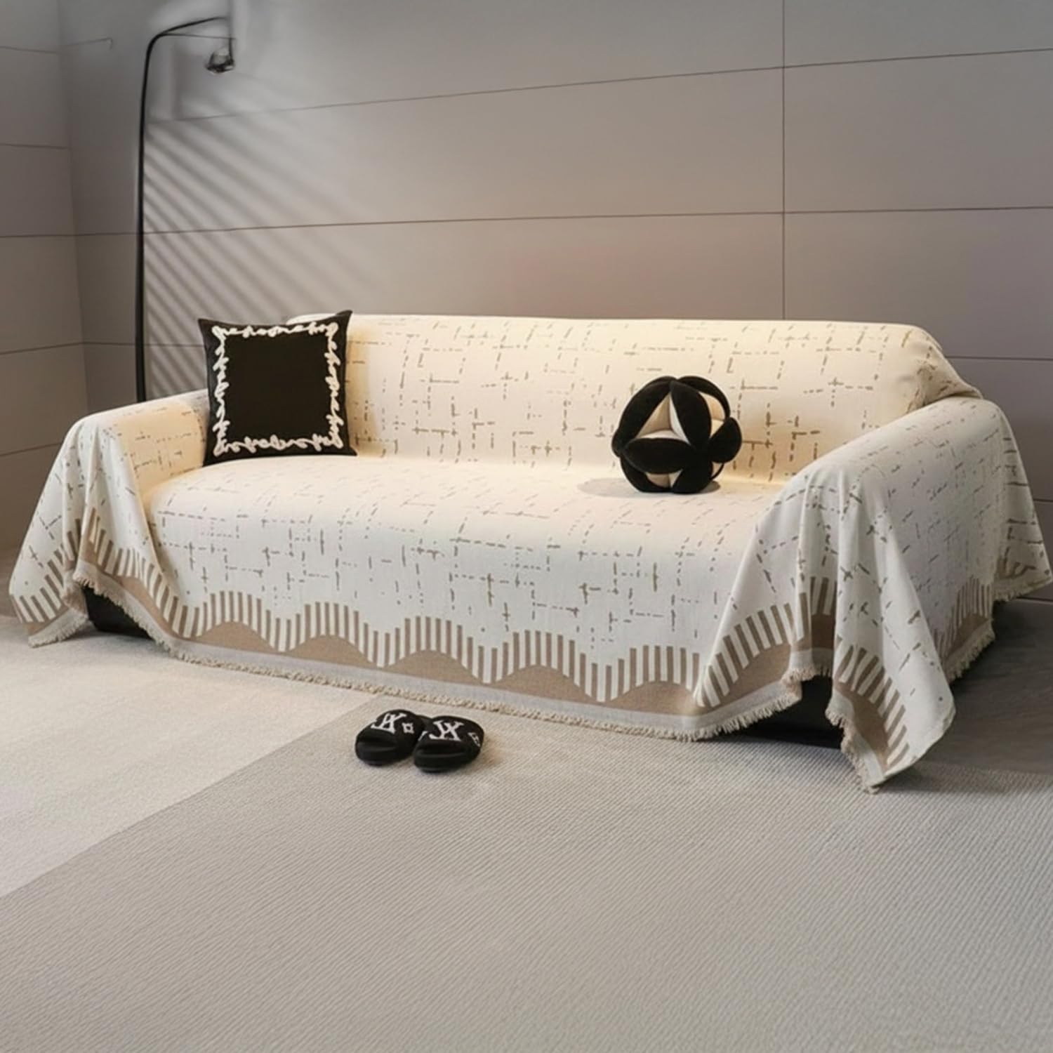 Black Chenille Sofa Cover - Reversible & Anti-Slip -19