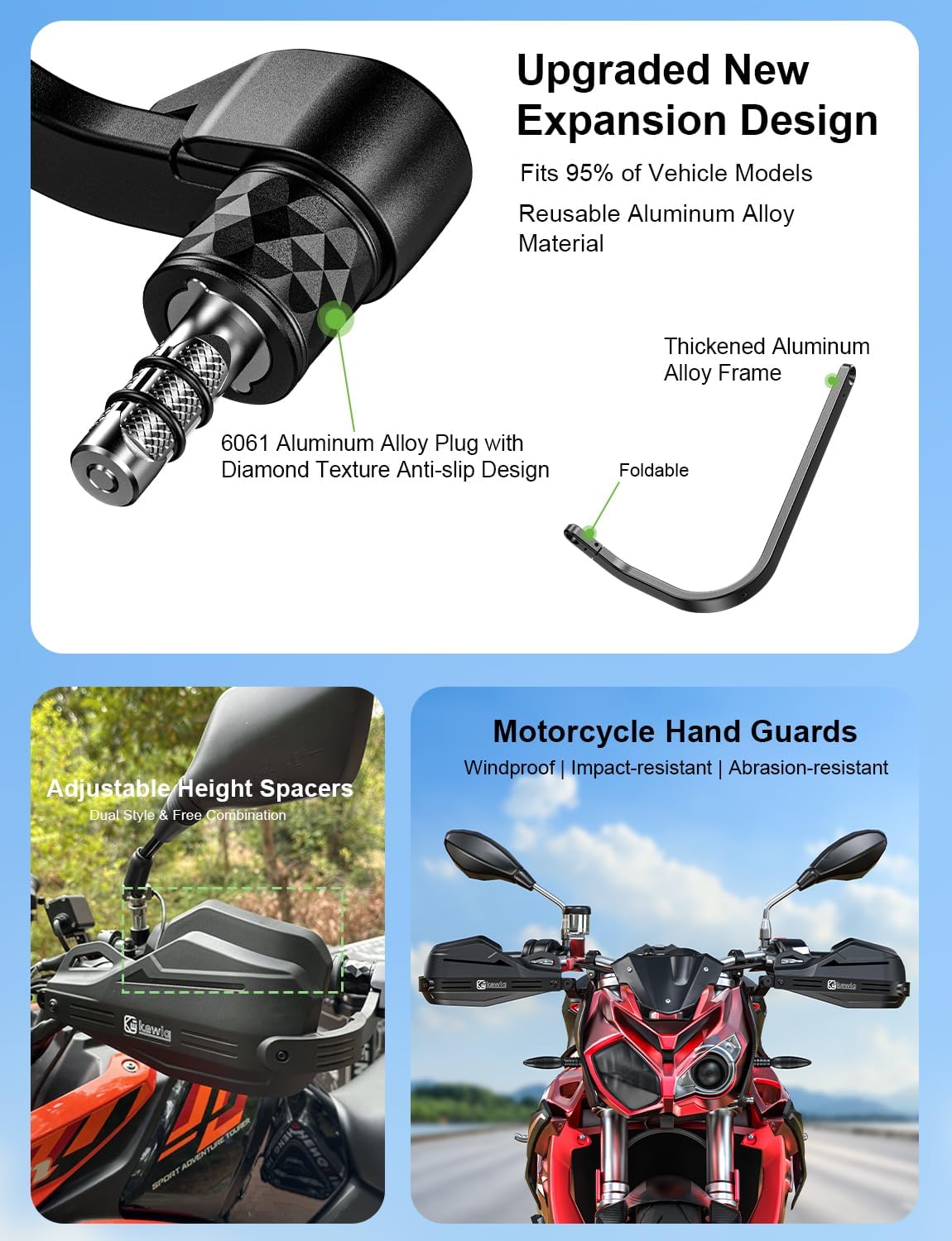 Kewig Thickened Motorcycle Riding Hand Guards for 7/8" to 1-1/4" Handlebars