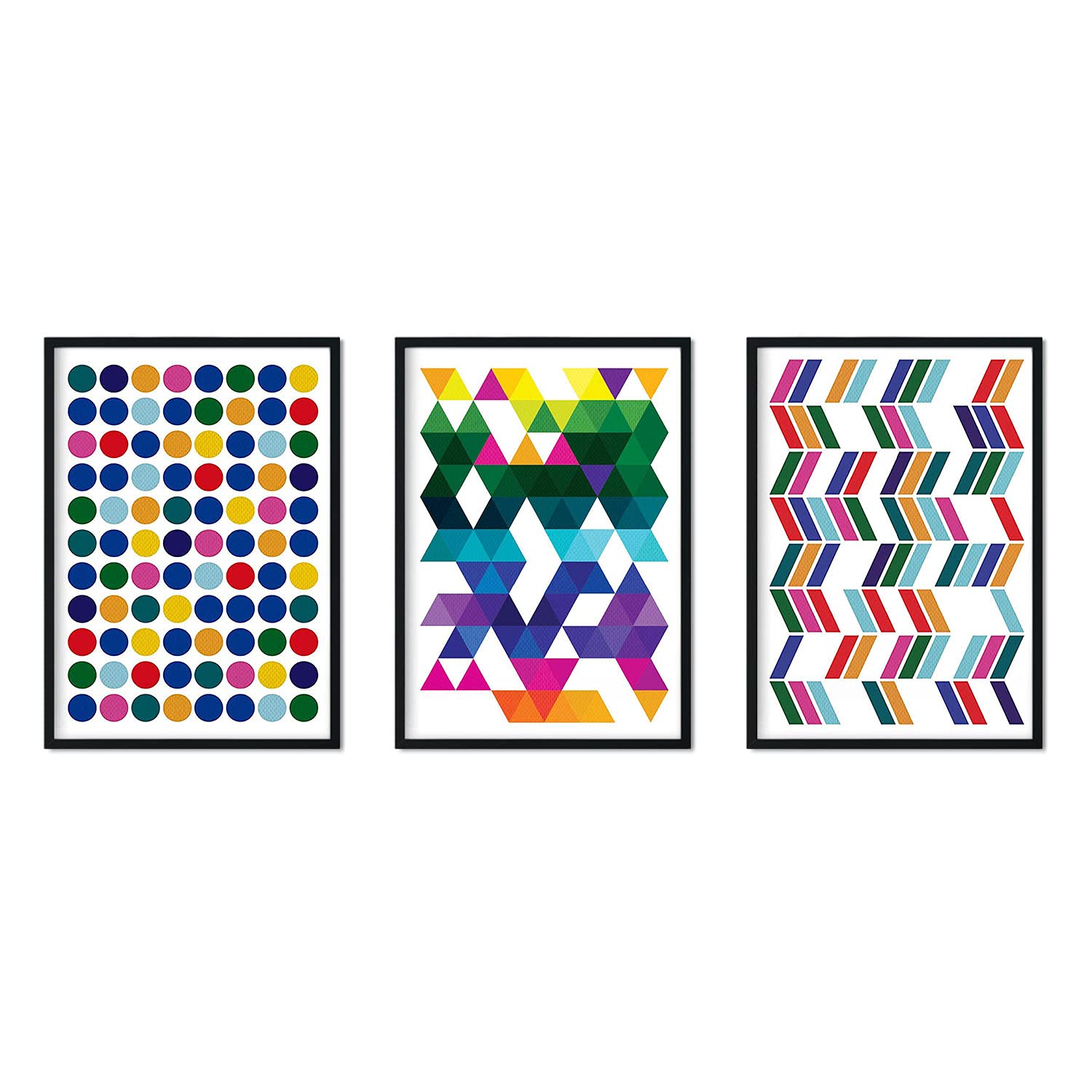 Nacnic Set of 3 Geometric Shapes Posters. Nordic Style wall decoration in Colourful and Vibrant Tones. Assorted Scandinavian inspired Pictures. Size A3, Frameless.
