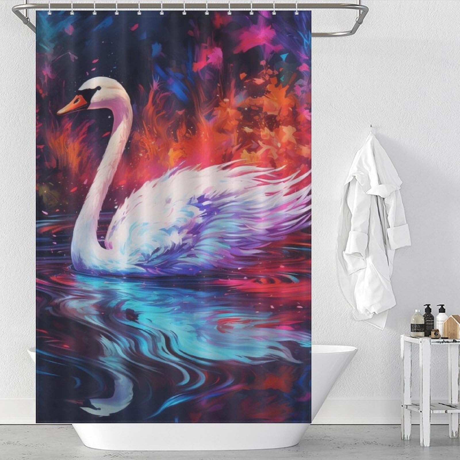 Rideau de douche cygne anti-moisissure en tissu lavable pour éliminer les projections d'eau