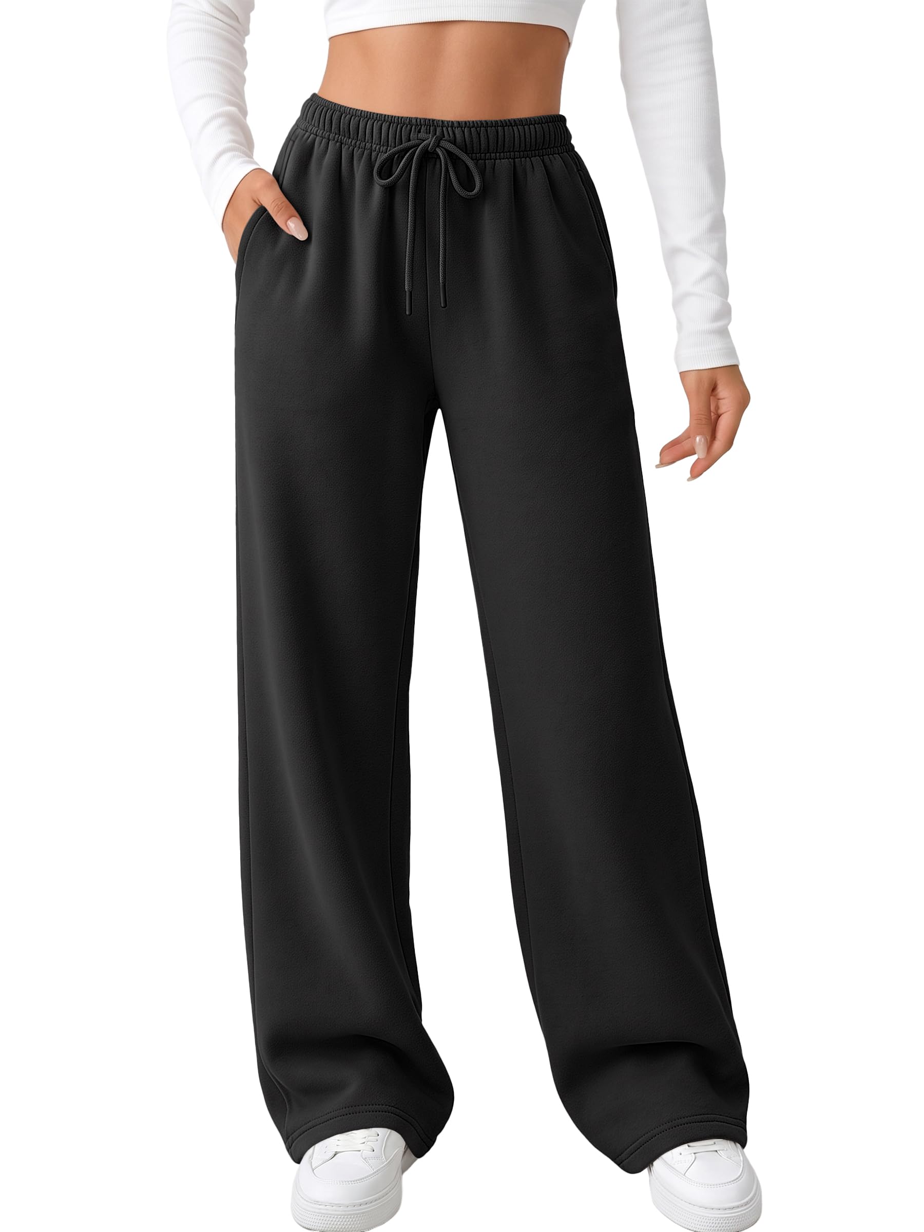 AUTOMET Women's Straight Leg Sweatpants Fleece Lounge Pants | Fall Athletic Joggers with Pockets,Lightweight Soft Sweat Pants, Casual Gym Workout Pants