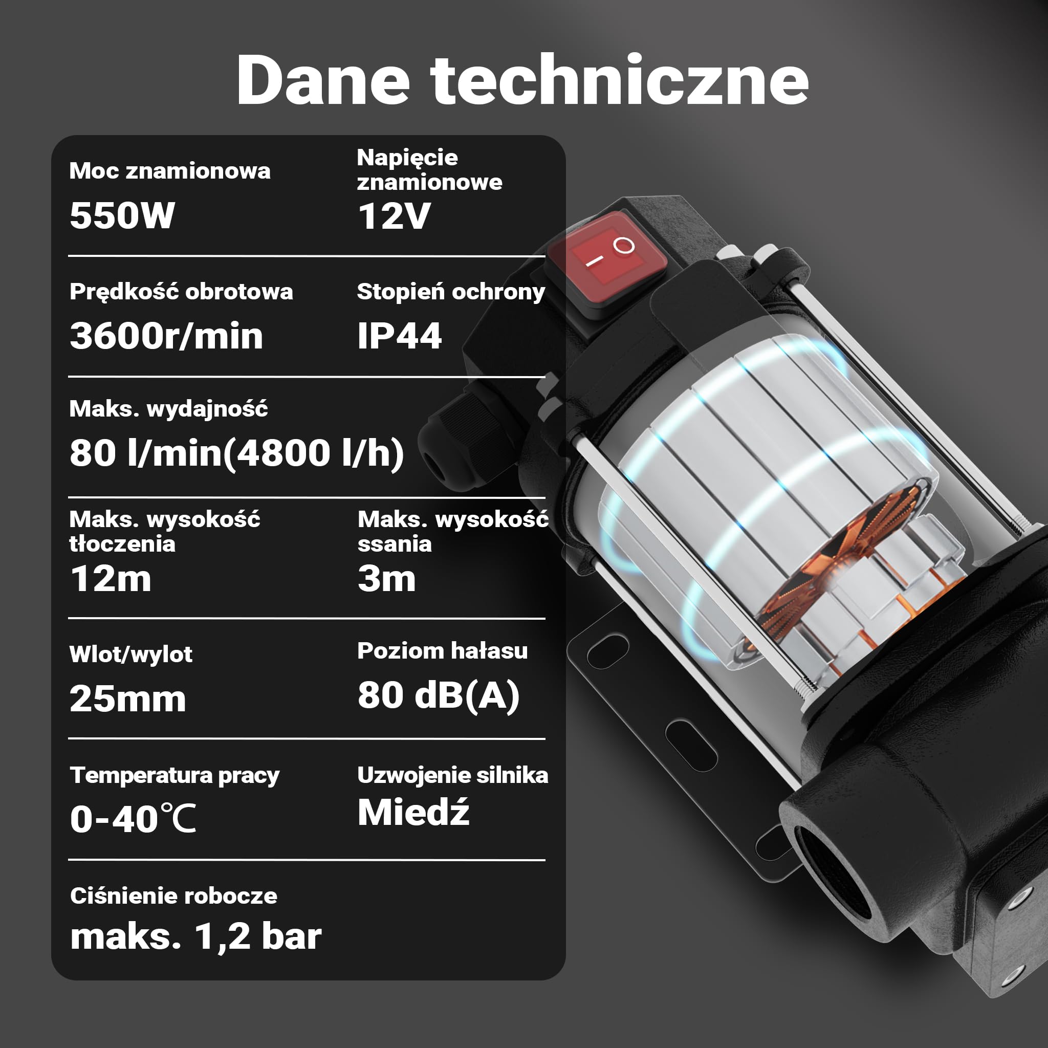 Wiltec Pompa do oleju napędowego, opałowego 550 W 80 l/min, przenośna z zaciskami krokodylkami do akumulatora
