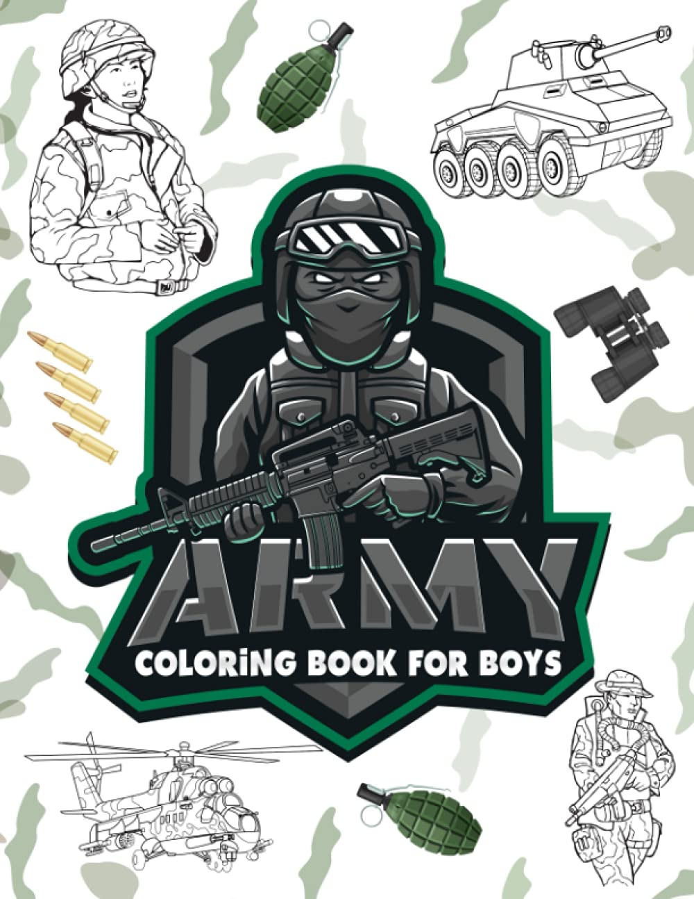 Army Coloring Book for Boys: Military Design Coloring Book for Kids | Tanks, Soldiers, Guns, Planes and More | Gift for Children