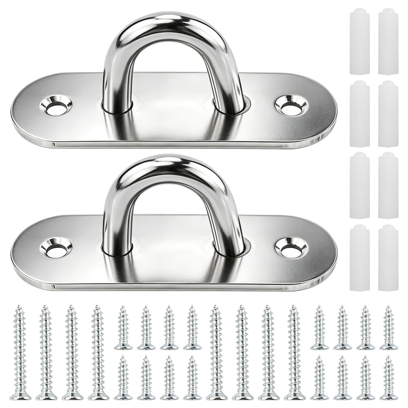 2 Pz Piastra Con Occhiello in Acciaio Inox,Gancio Da Muro Piastra Con Placca Occhiello,Gancio Soffitto Parete Con Occhielli, Gancio Muro Occhielli in Metallo,Sopporta Fino A 250 Kg,Ovale