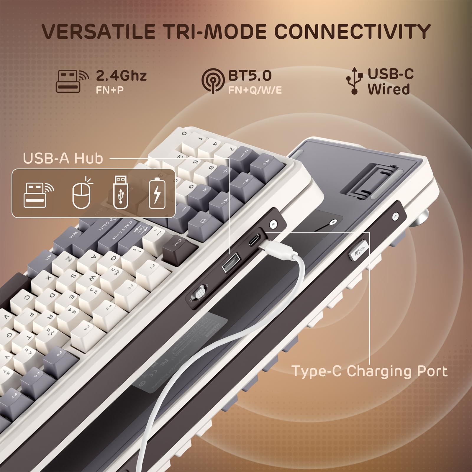 RK ROYAL KLUDGE L98 Teclado mecánico inalámbrico con diseño de paja southpaw para zurdos, botón intercambiable en caliente, teclado trimodo 95% BT/2.4G/USB-C, Pro software, montaje Gasket, batería