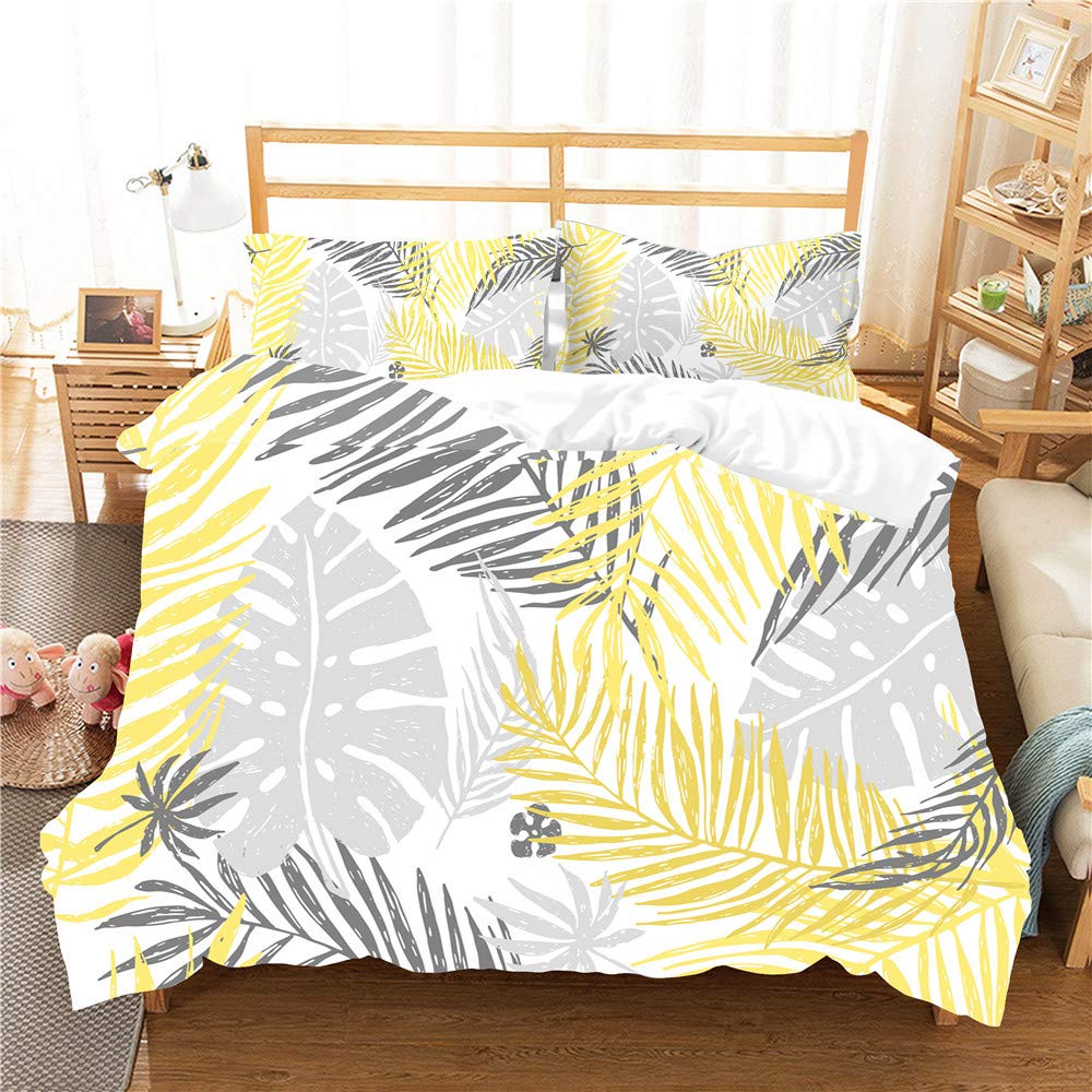 Funda de Edredón Juego de Ropa de Cama, Morbuy Tropical 3D Hoja de Palma Verde Patrón Suave Microfibra Bedding Incluye Funda Nórdica y Funda de Almohada (Cama 150/160-220x240cm,E)