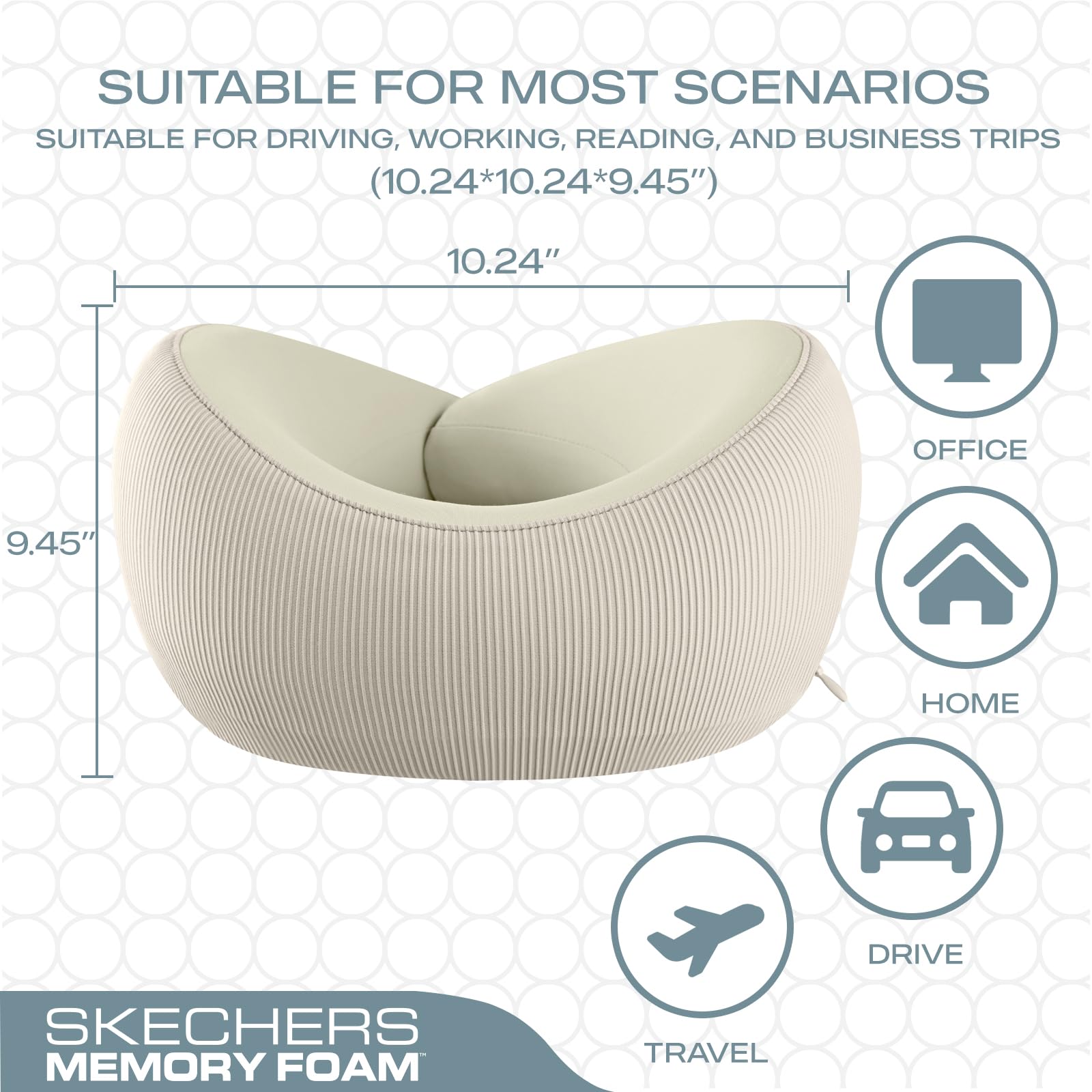 Skechers Nackenkissen aus Memory-Schaum, bequemes und atmungsaktives Reisekissen, Nackenkissen Flugzeug für Reisen, Autofahrten, Zuhause und Büro, ergonomisches Design für Damen und Herren, Beige