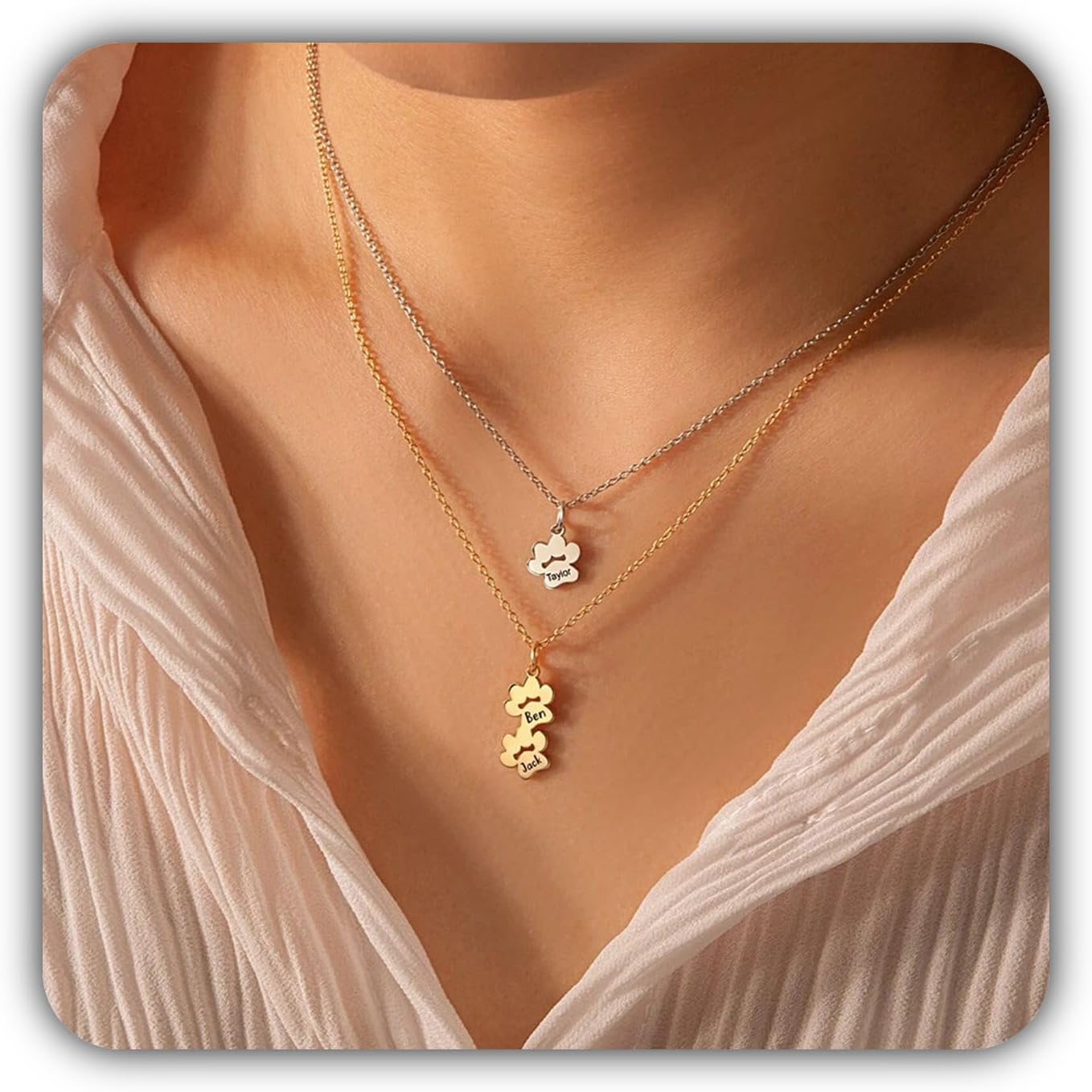 18K Gold Paw Print Name Necklace - Paw Necklace Personalized Pet Name - Mini Pet Paw Pendant Necklace For Pet Mom - Mothers Day Gifts