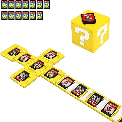 Game Card Holder for Nintendo Switch 13-Slot Cartridge Case, 3D Printed Retro Question Mark Style, Fits All 1st & 2nd Gen Game Cards, Yellow