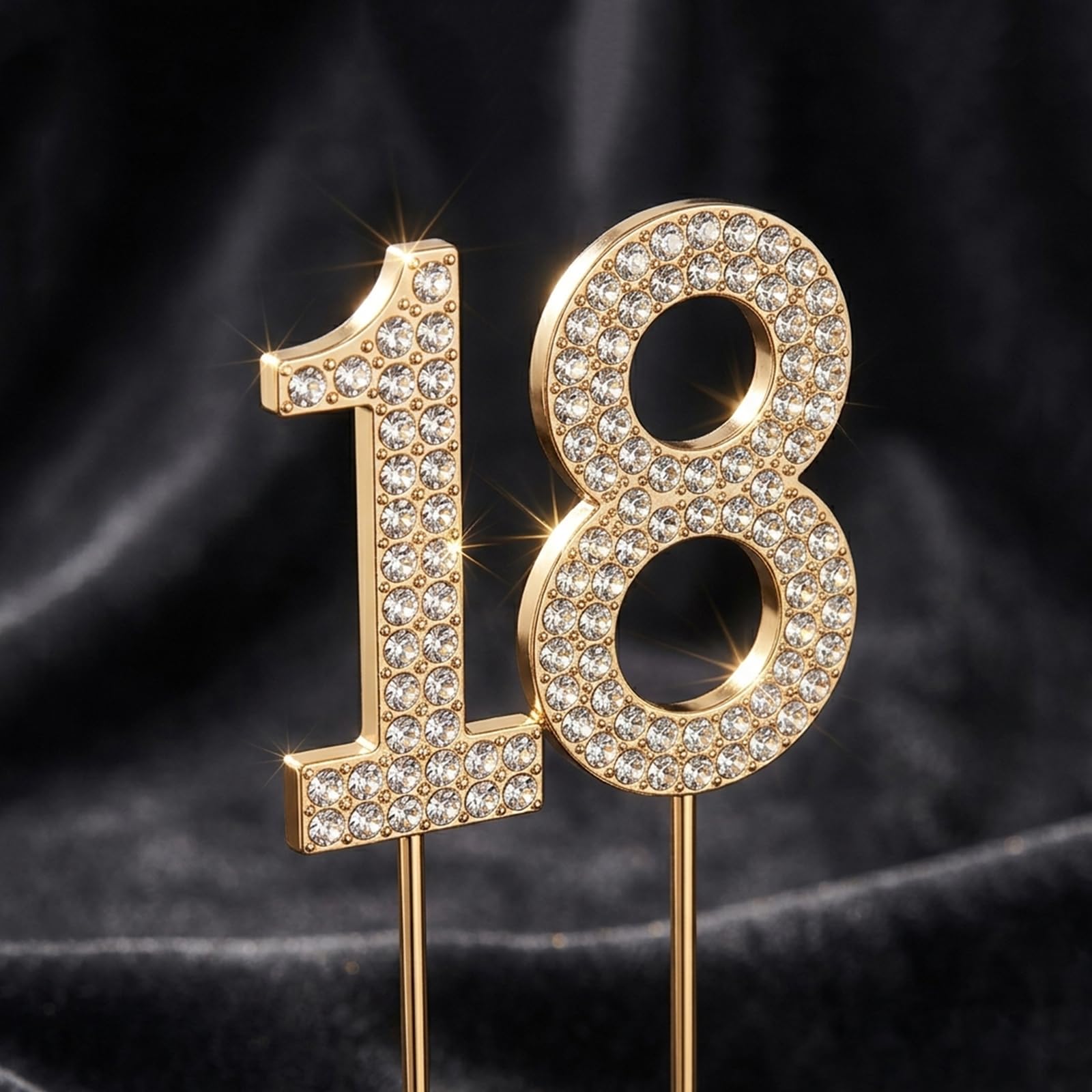 18th Birthday Cake Topper, Reusable Metal Glitter Rhinestone Number 18 Gold Cake Decorations for Adult Party
