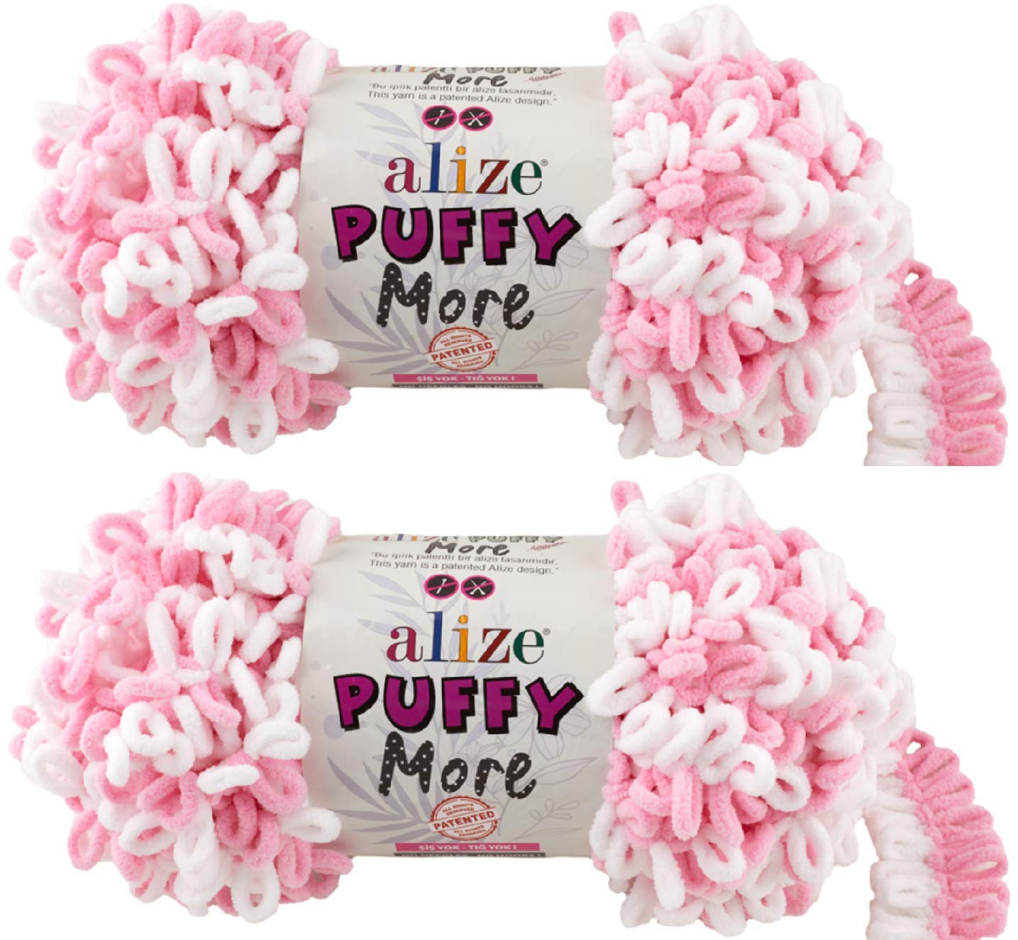 Alize Puffy More Yarn Loop - Lot of 2, 300gr, 25yds, 100% Micropolyester, Soft, No Needles or Hooks