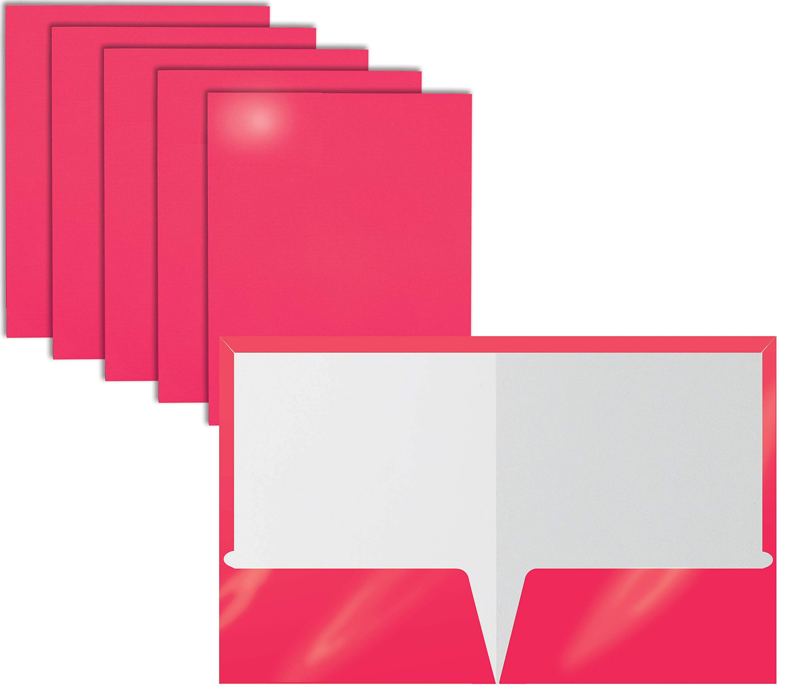 Better Office Products 2 Pocket Glossy Laminated HOT Pink Paper Folders, Letter Size, 25 Pack, Portfolios Box of 25