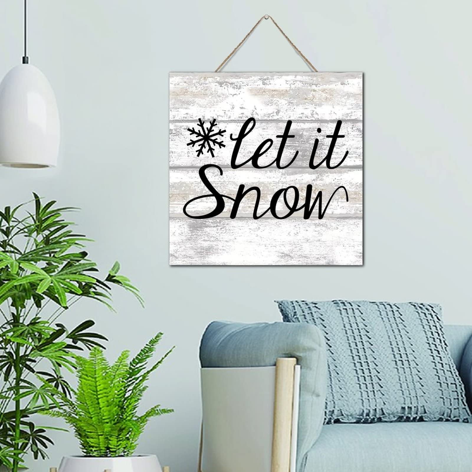 Panneau de décoration murale en bois Let It Snow blanc de 30,5 cm pour une ambiance hivernale