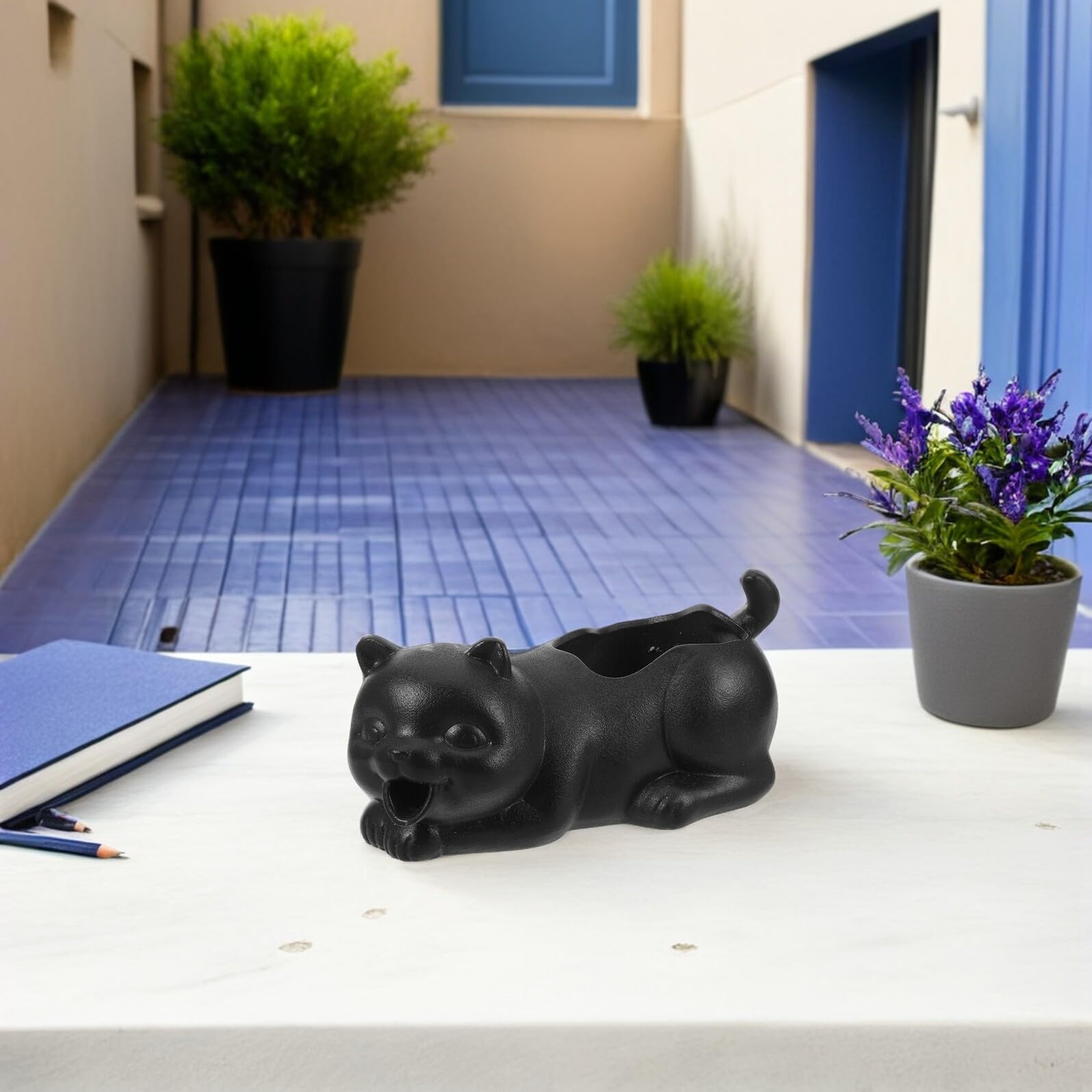 Abaodam Escultura de Gato de Cerámica Negra para Pecera Fuente Decorativa Flujo de Agua Natural para Acuarios de Agua Dulce Accesorio de Oxigenación y Decoración para Jardín Interior y