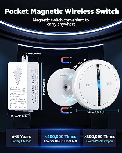 Miniatura 3 de ELECTOP - Interruptores inalámbricos para luces, interruptor magnético de luz de control remoto multivía, sin cable, interruptor de panel
