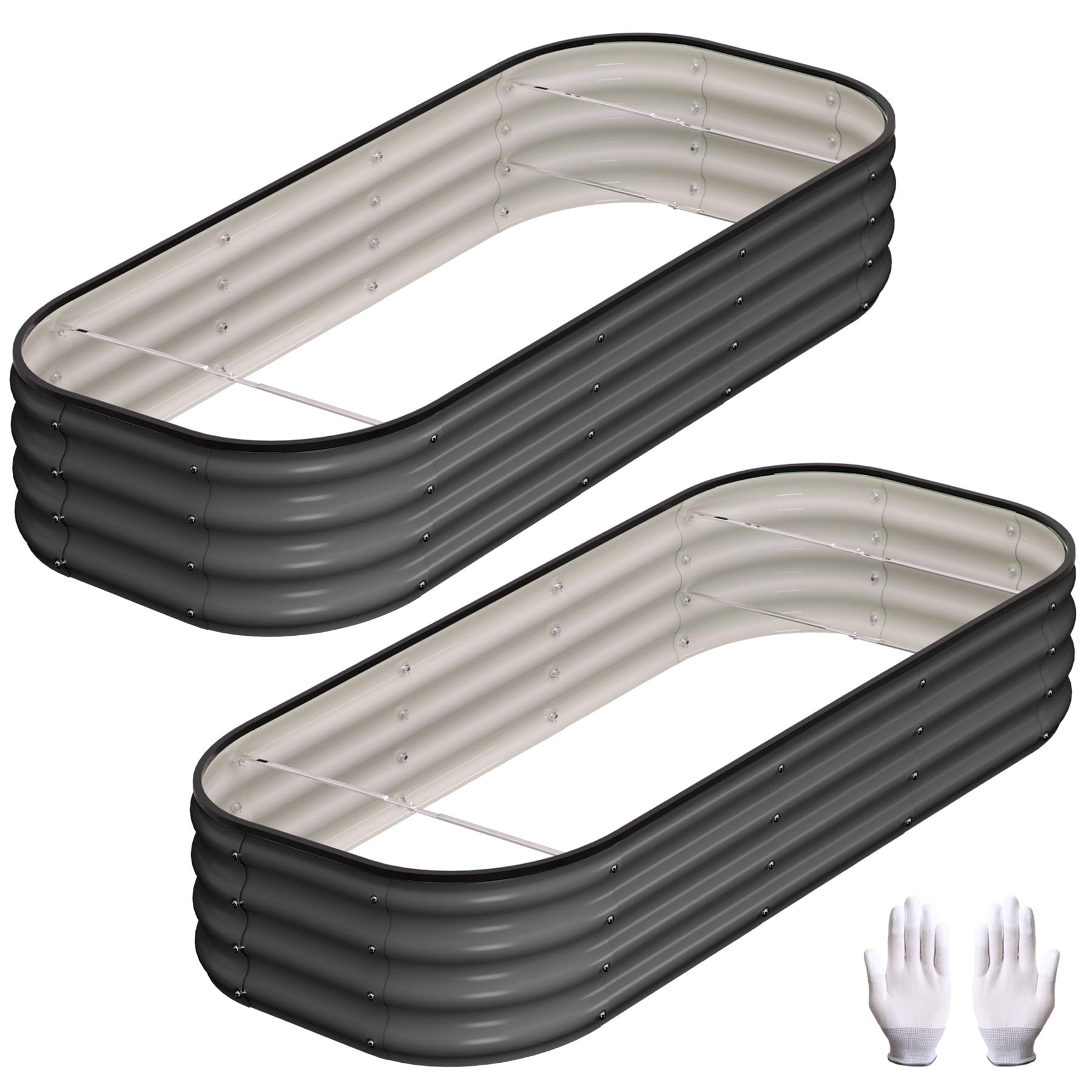 Raised Garden Bed for Garden, Black Grey 4x2x1 ft - Rectangular - Pack of 2, Bottomless Galvanised Steel Planter Box with Safe Round Edges for Vegetables, Flowers and Herbs, Tool-Free Easy Assembly