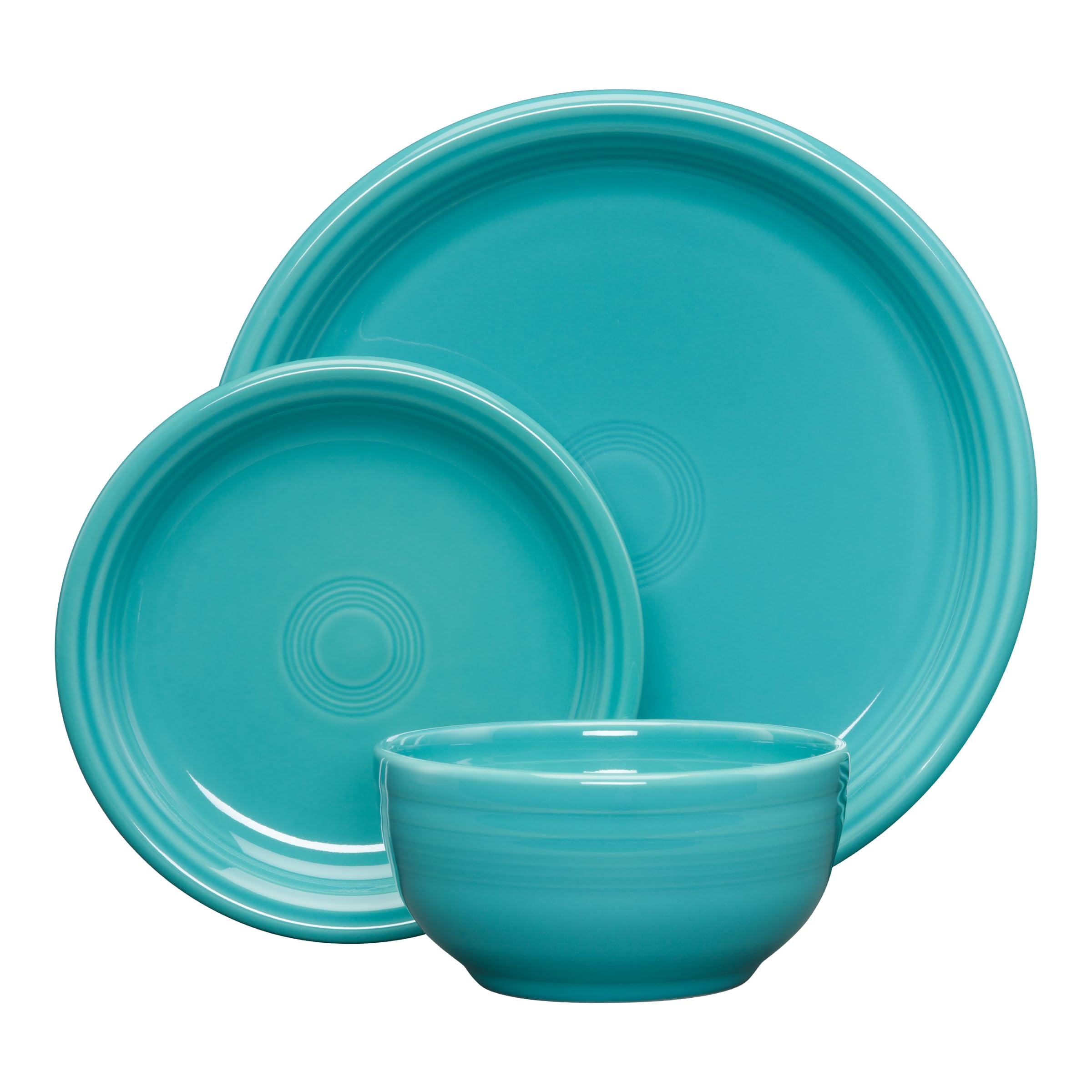 Bistro Coupe 3-Piece Dinnerware Set – Durable Ceramic, Lead-Safe, Dishwasher/Microwave/Oven Safe – Made in USA Dinnerware - Turquoise
