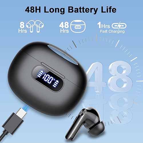 Miniatura 4 de Wireless Earbuds, Bluetooth 5.3 Headphones LED Power Display, 2025 New Wireless Earphones, 4 ENC Noise Cancelling Mic, HiFi Stereo, 48H Playtime