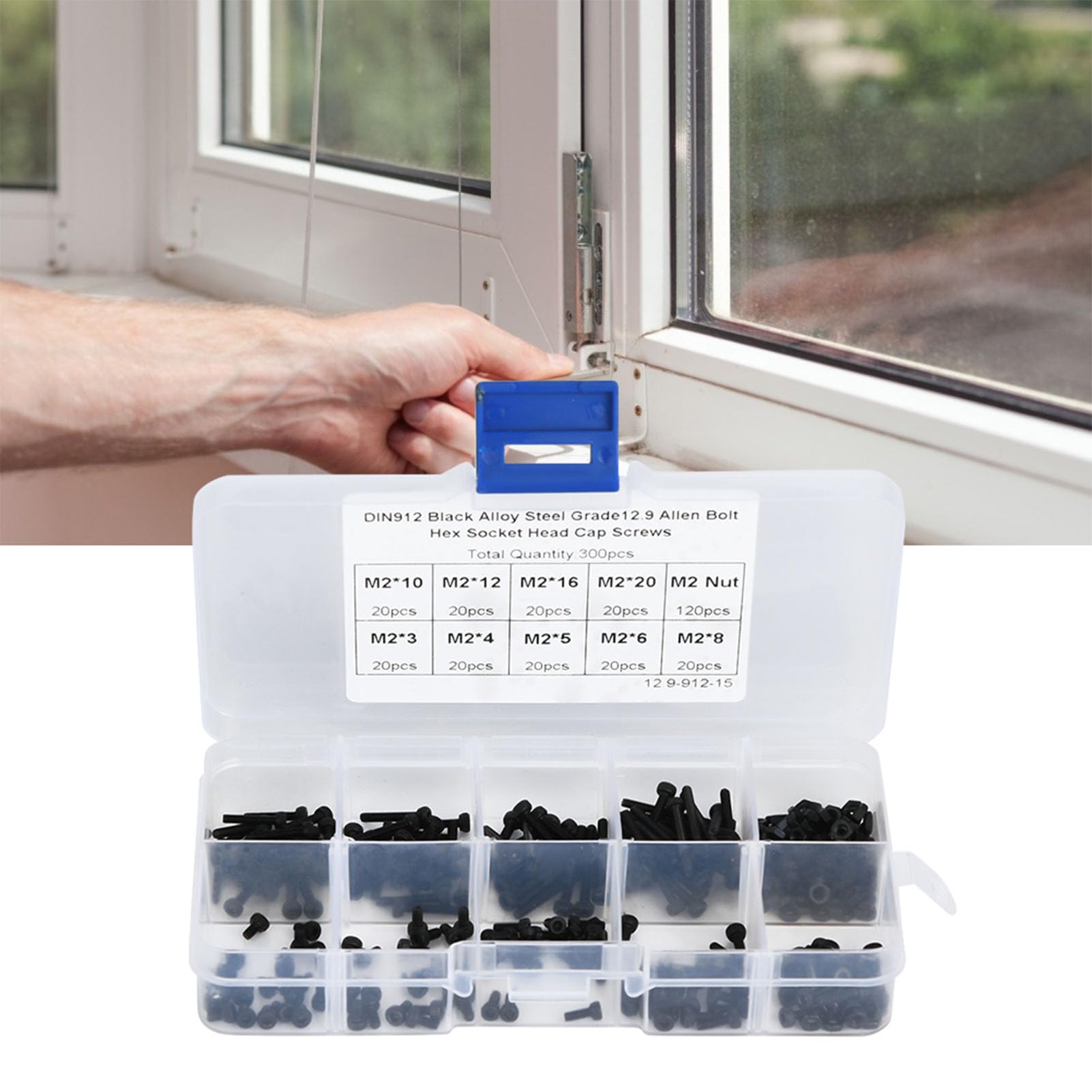 300pcs M2 x 3-20mm 12.9 grado nero esagono incassato bullone e kit dado bulloni a testa bombata in acciaio legato