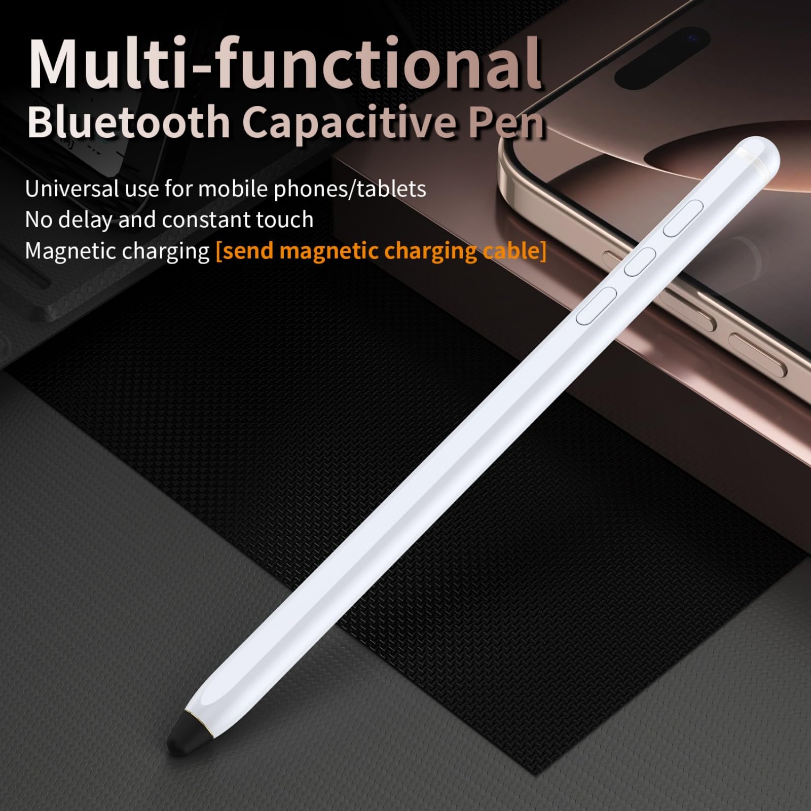 Pojemnościowy rysik Bluetooth do Magic V3, wielofunkcyjny inteligentny długopis + ładowanie magnetyczne i przechwytywanie zdjęć, uniwersalny rysik do telefonu i tabletu, biały