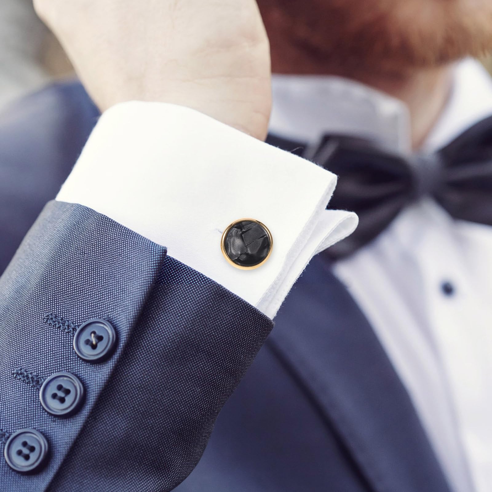 1 set di gemelli da uomo e bottoni da smoking: 1 paio di gemelli con 6 bottoni abbinati, accessori da smoking con intarsio in conchiglia per matrimoni o eventi, eleganti