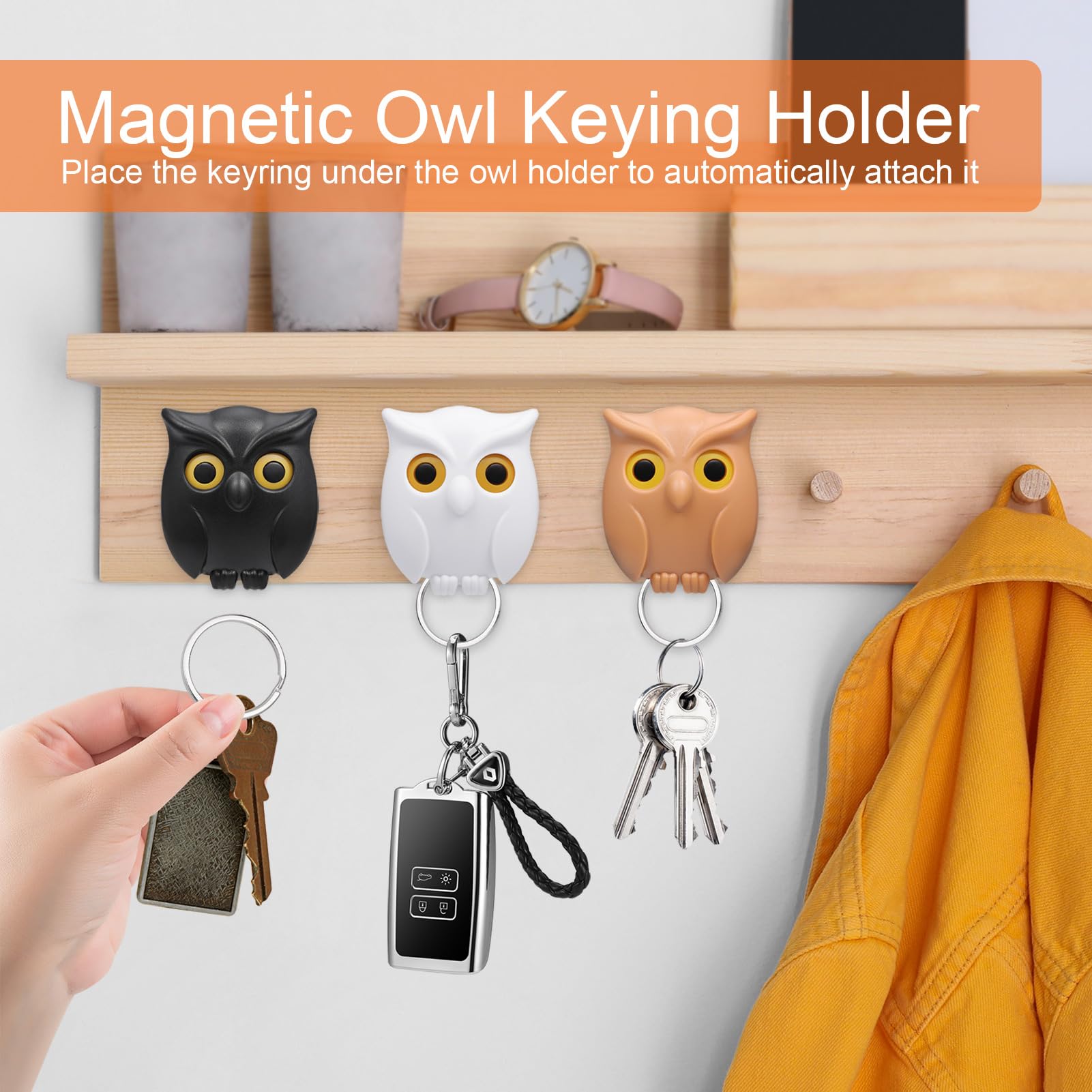 3 Portachiavi A Muro A Forma Di Gufo - Con Occhi Che Si Aprono/Chiudono, Design Divertente