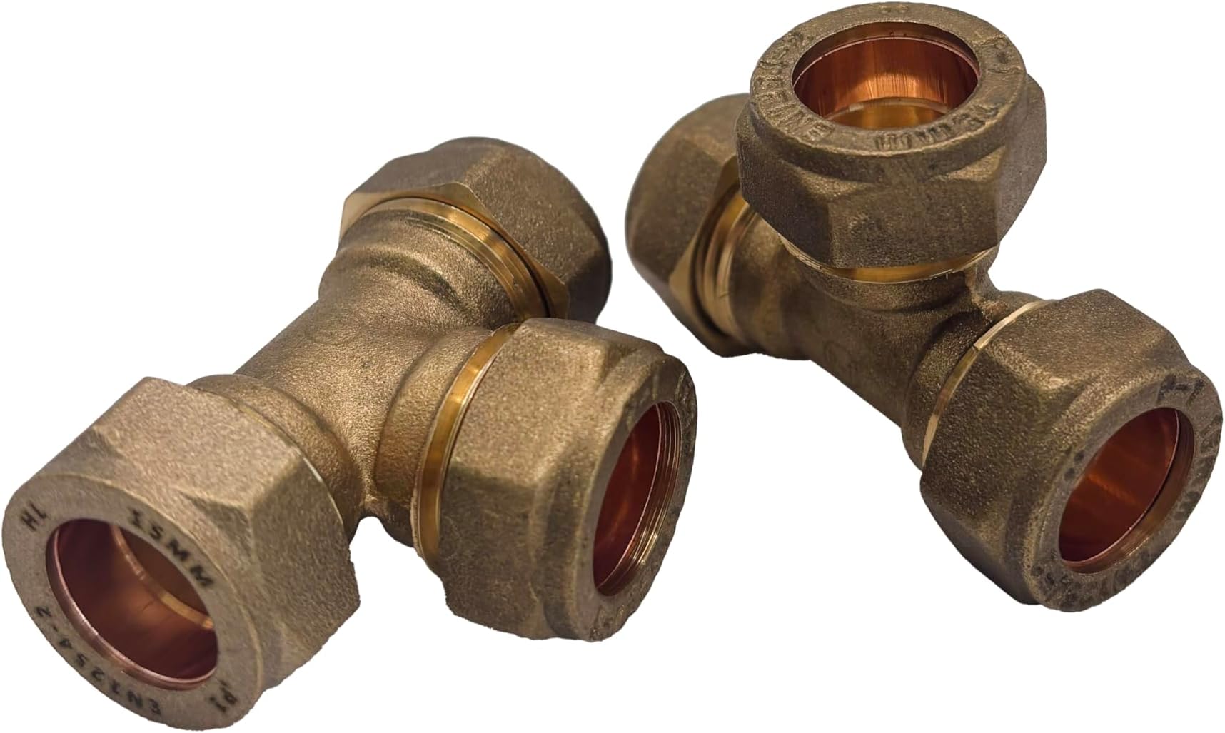 PlumbEZ WRAS Approved 15mm Brass Compression Tee Fittings – Pack of 2 Heavy-Duty Tee Pipe Connectors for Copper, Plastic & Chrome Pipe – Heat-Free Installation, Leak-Proof BSP Compression Joint