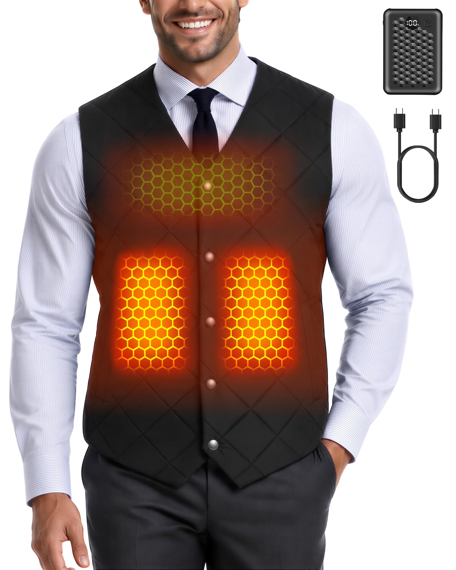 Wulcea Graphene Heated Vest for Men Slim Fit Business Formal Dress Quilted Button Down Wa…