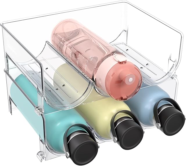 Puricon 2 Pcs Water Bottle Storage Organiser Rack, Stackable Water Bottle Storage for Insulated Tumbler Sports Flask Bottles Kids Water Bottle Travel Mug Drinks Bottles in Cupboard Pantry Cabinets