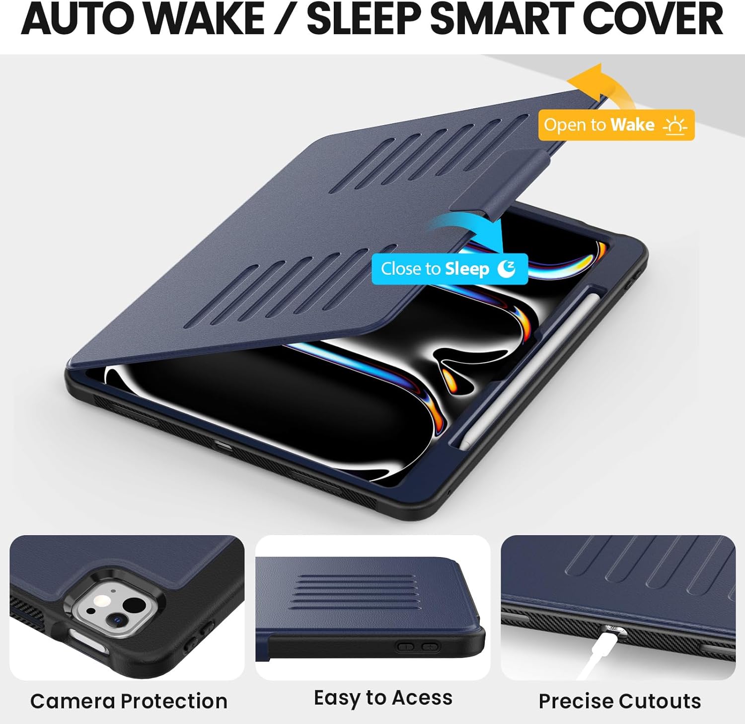 Timecity Case for iPad Pro 13 Inch 2024 (M4) 7th Genaration Case, Strong Magnetic with 6 Angle Stand, Auto Sleep/Wake, Upgrade PU Leather Cover for iPad Pro13 2024, Navy Blue