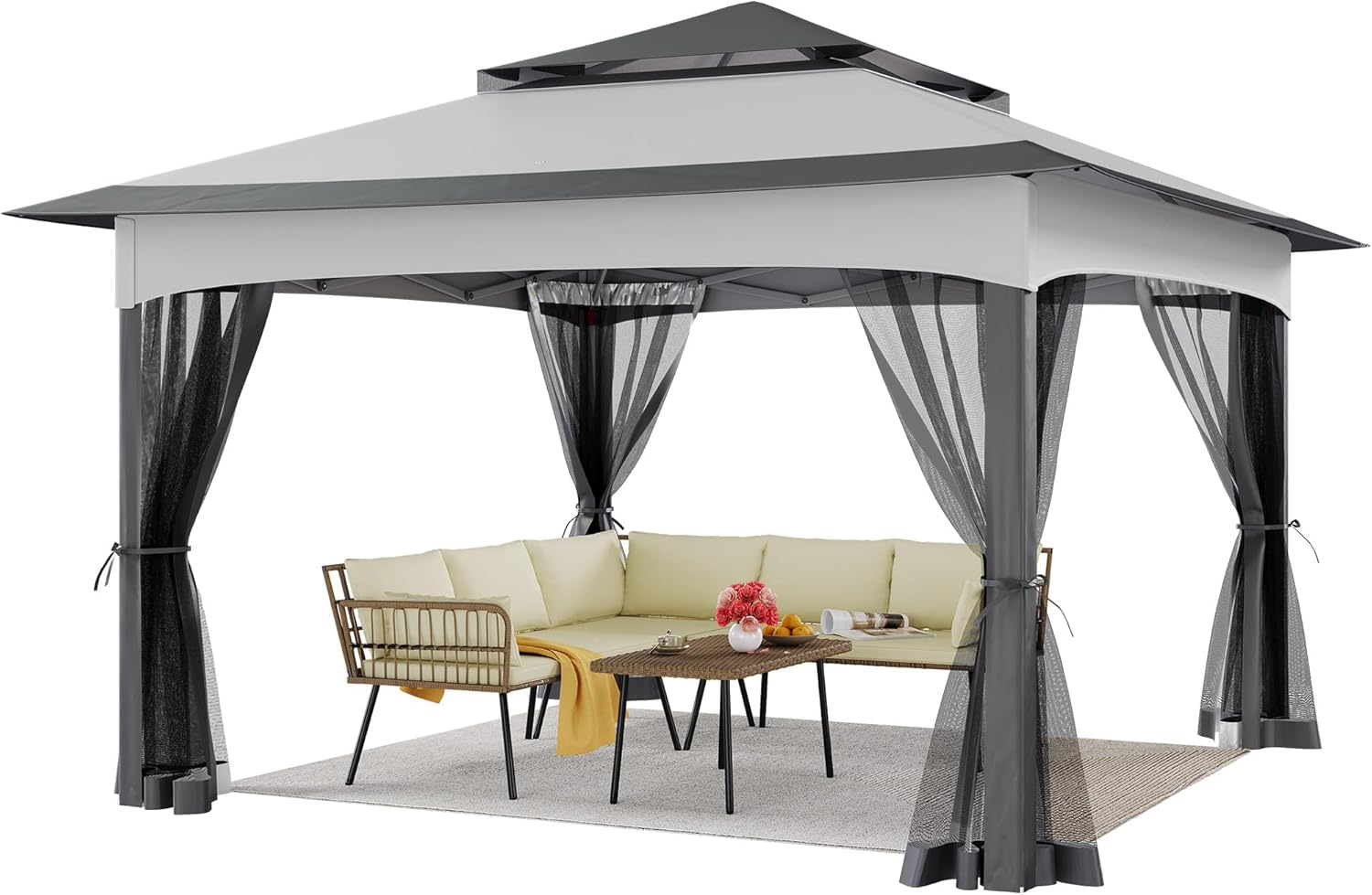 YITAHOME 3.3m x 3.3m Pop Up Gazebo with Mesh Sides, 3 Height Adjustable