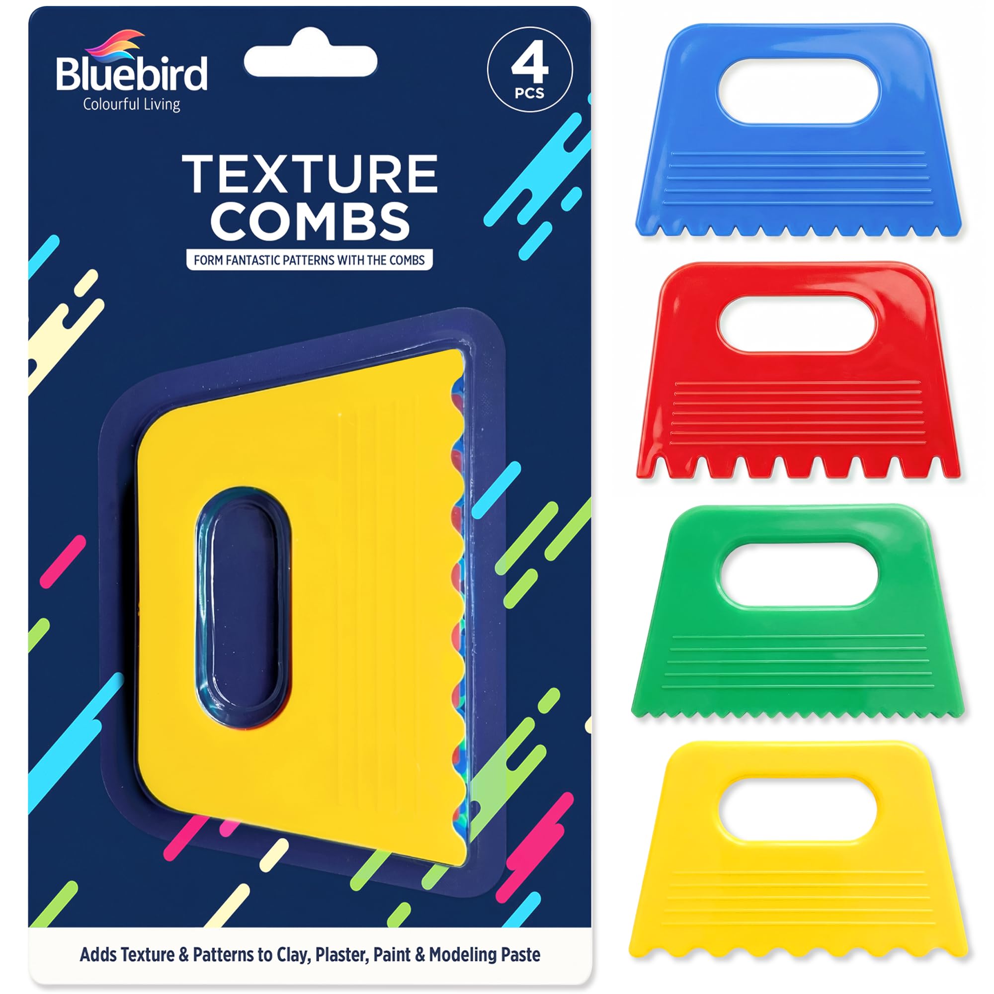 Bluebird Texture Tools Set of 4 - Textured Art Tools & Plastic Paint Scrapers for Art