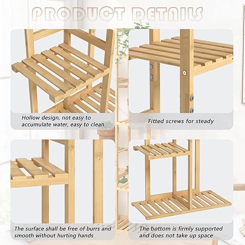 Miniatura 24 de Laiensia Estante de bambú para plantas de 6 niveles, estante de múltiples soportes, estantes de exhibición de macetas interiores y exteriores