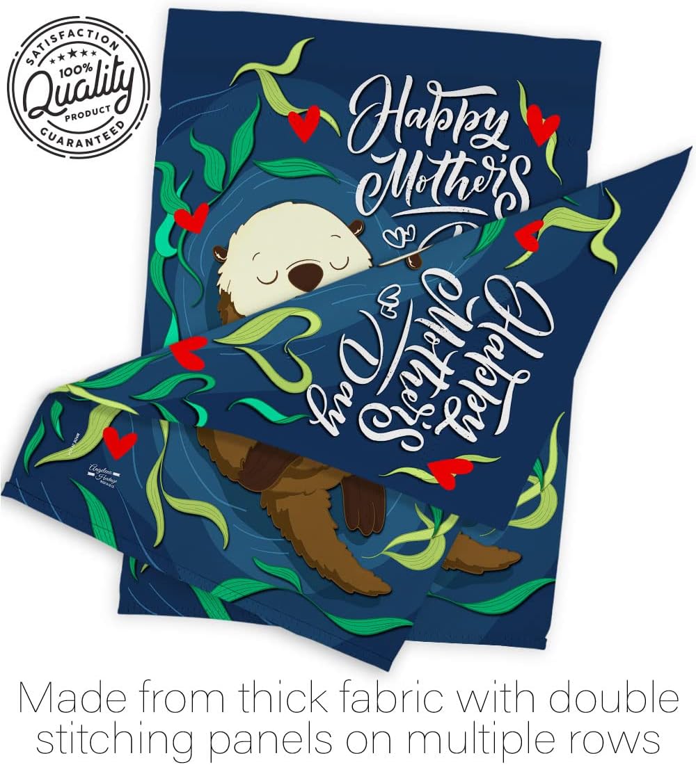 Otter Mother Day Garden Flag - Set with Stand Family Mother's Mom Mama Grandma Love Flowers Parent Sibling Relatives Grandparent - House Banner Small Yard Gift Double-Sided Made In USA 13 X 18.5